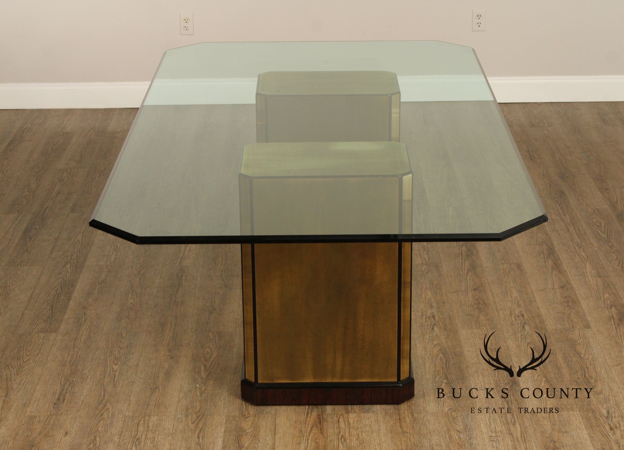 Mastercraft Hollywood Regency Brass and Glass Pedestal Dining Table