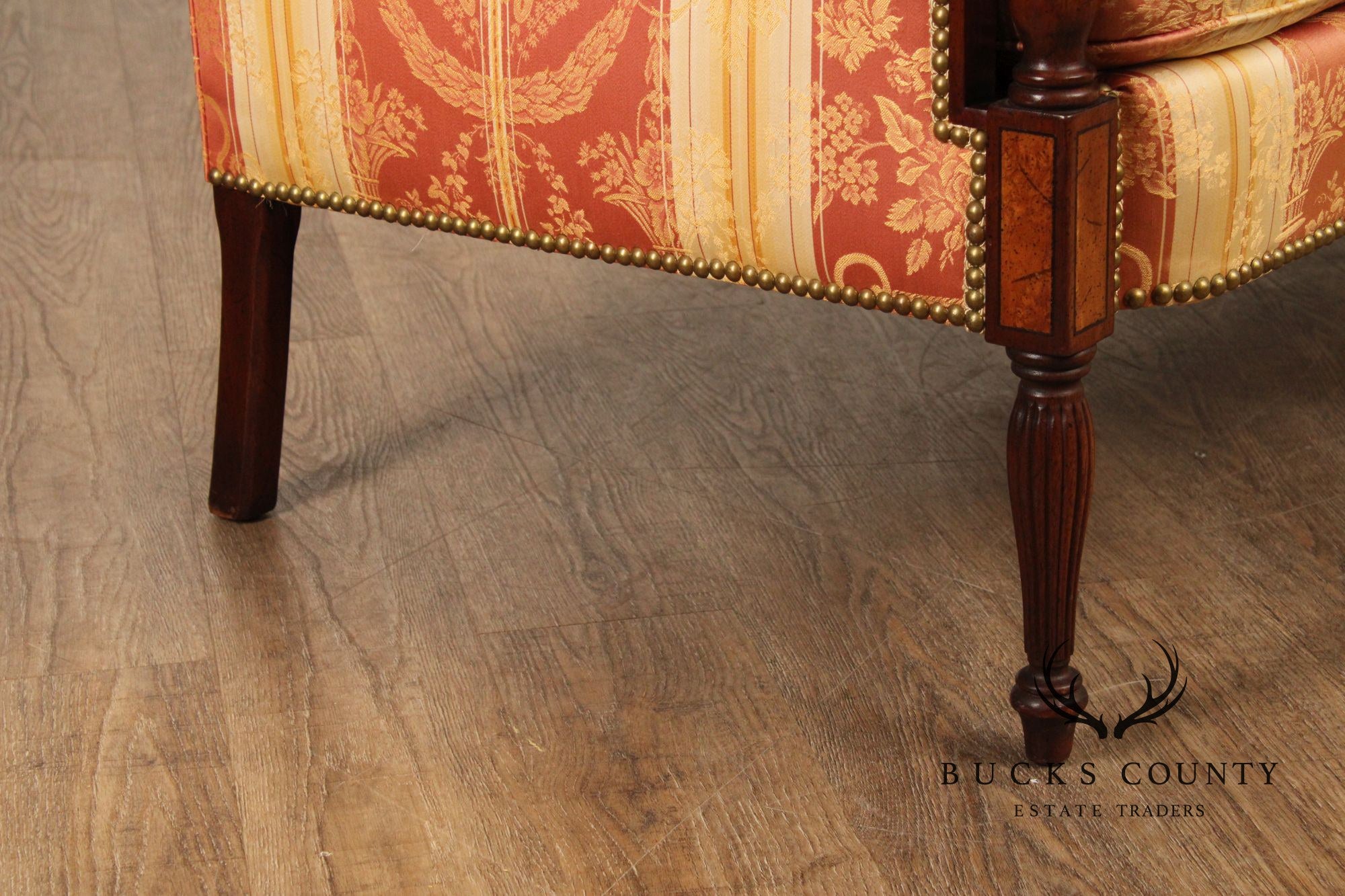 Sheraton Style Carved Mahogany and Down Sofa