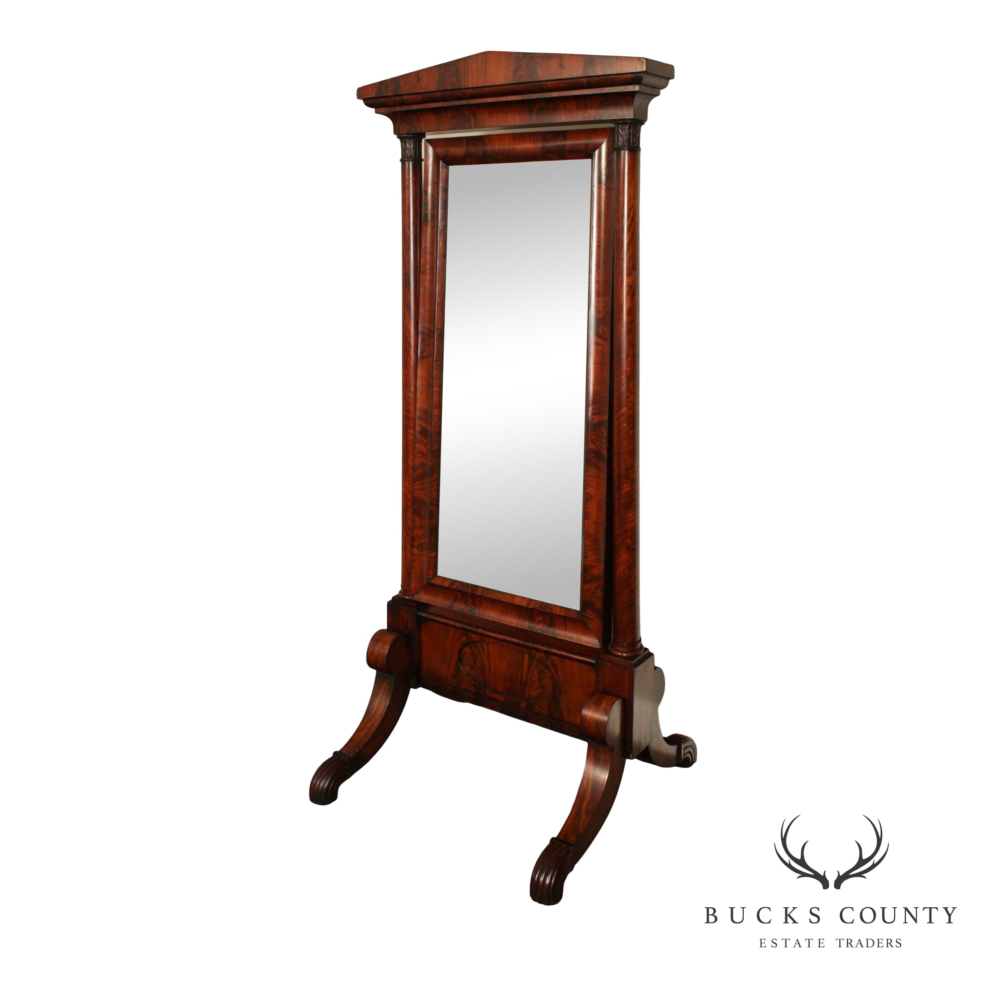 Antique French Empire Mahogany Cheval Mirror