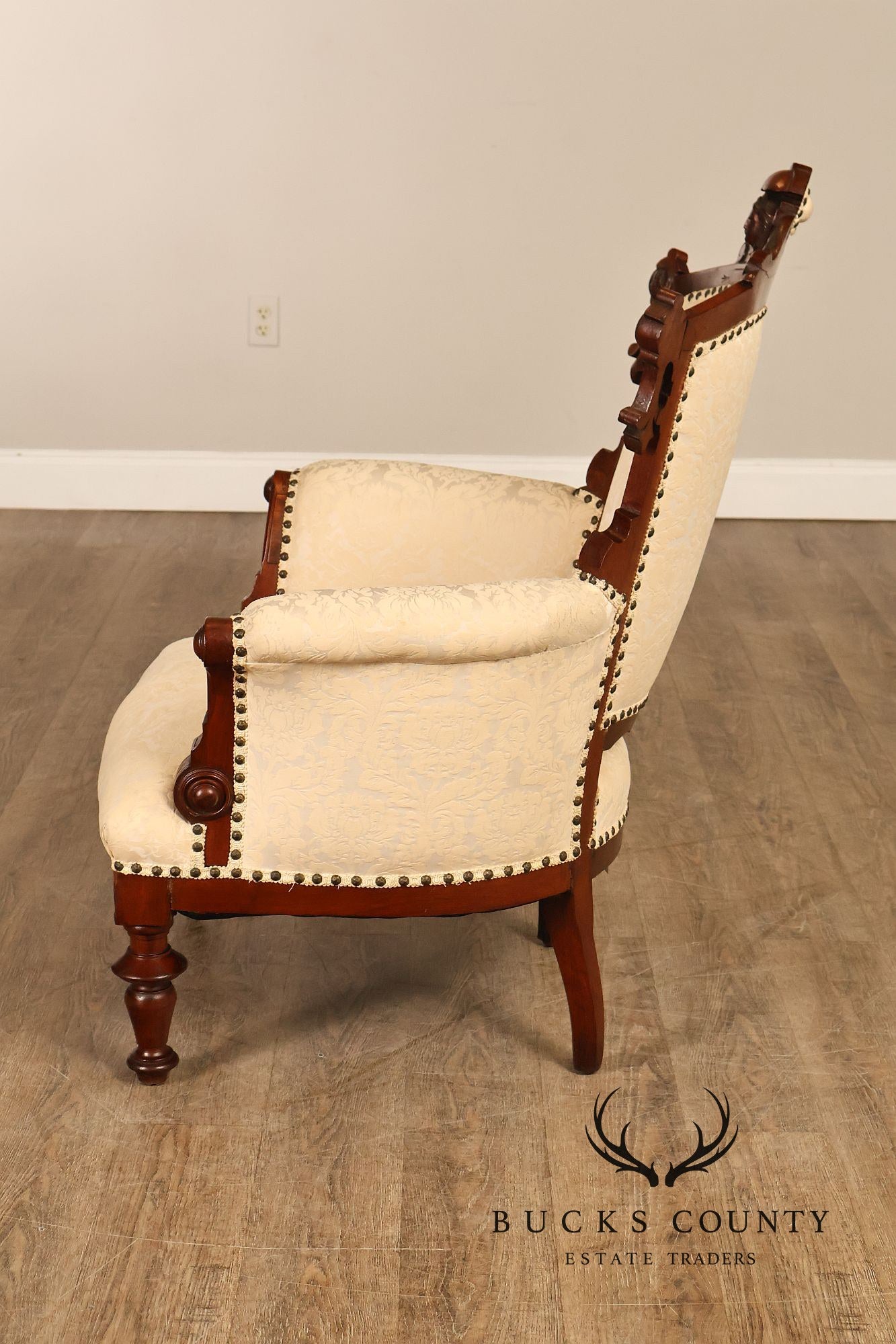 Antique Victorian Carved Walnut Parlor Armchair