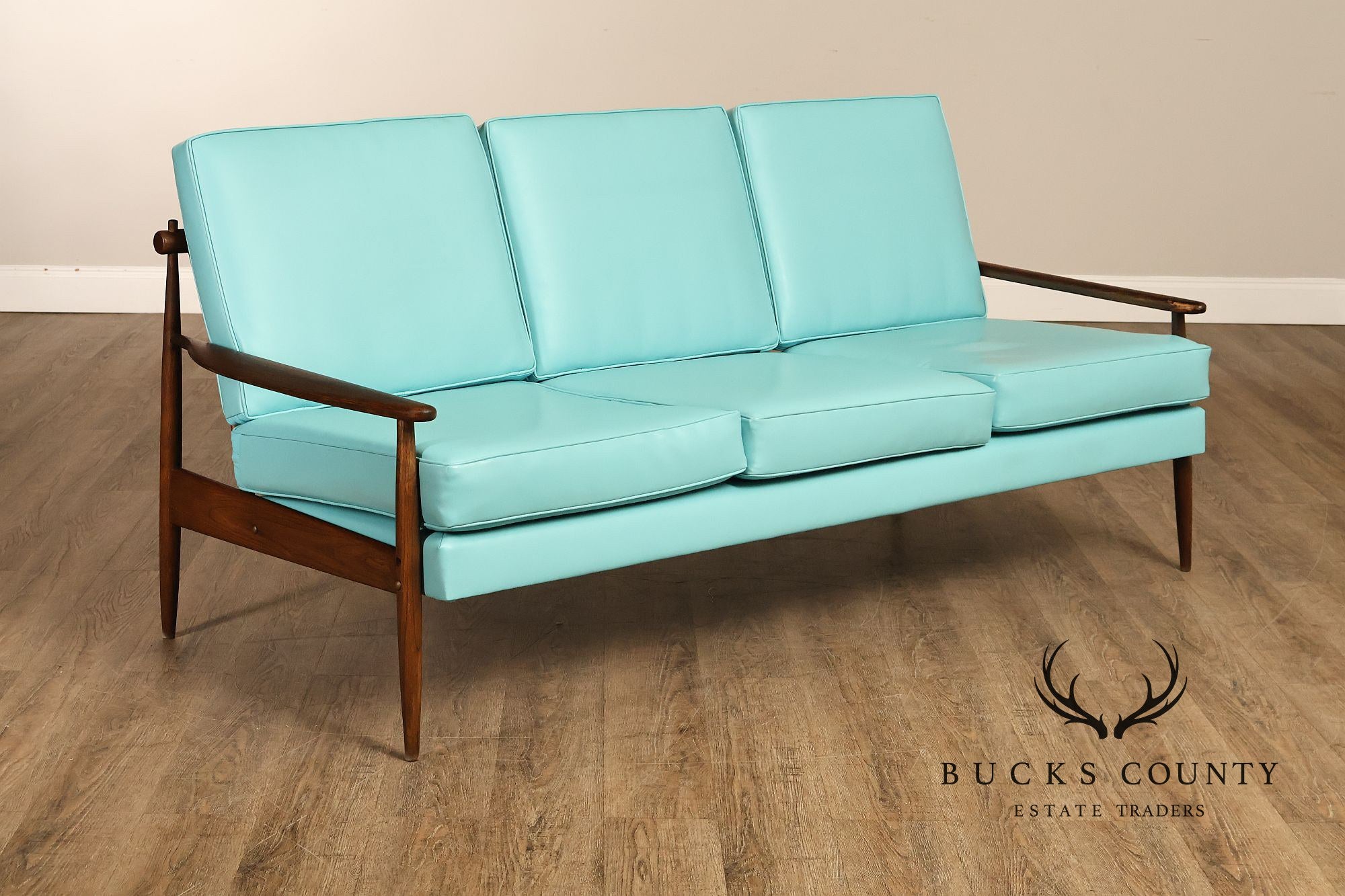 Mid Century Modern Oak Three-Seat Sofa