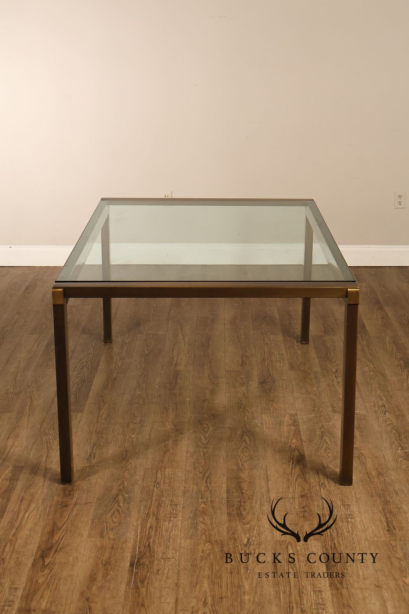 John Stuart Bronze Finish Glass Top Extendable Dining Table