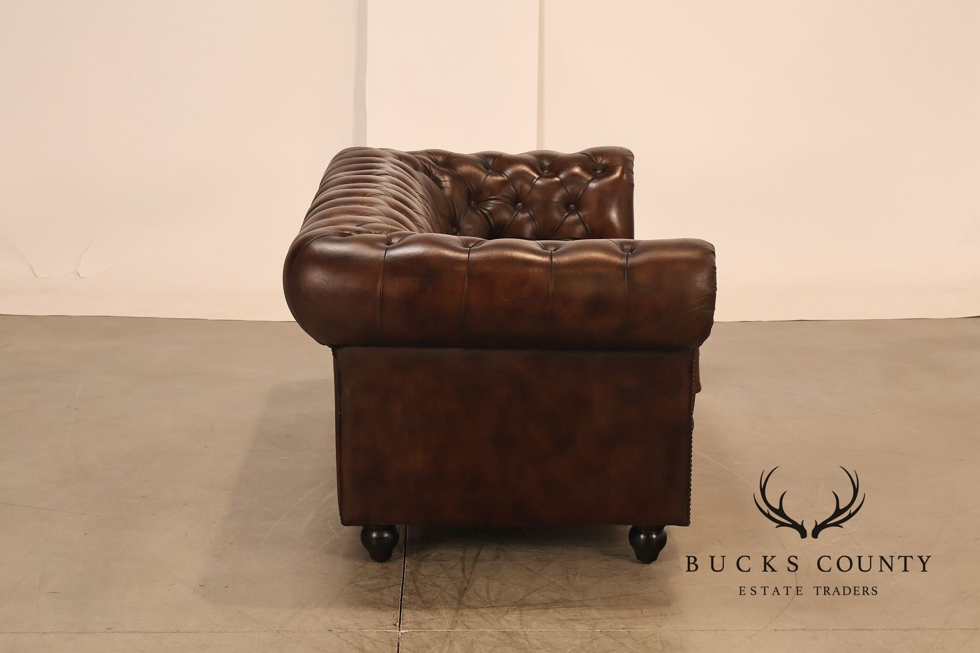Chesterfield Style 6 Foot Brown Tufted Leather Sofa