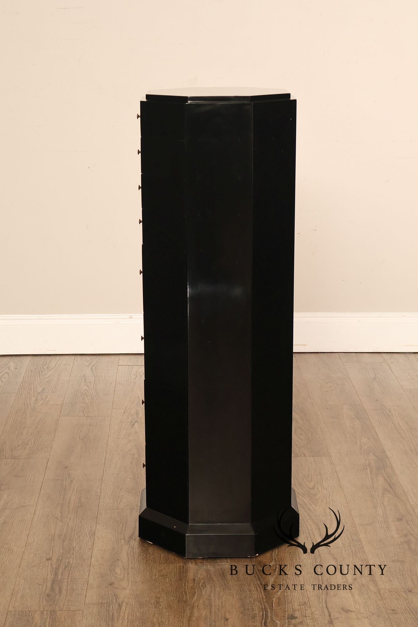 Maitland Smith Black Lacquered Octagonal Jewelry or Lingerie Chest Chest