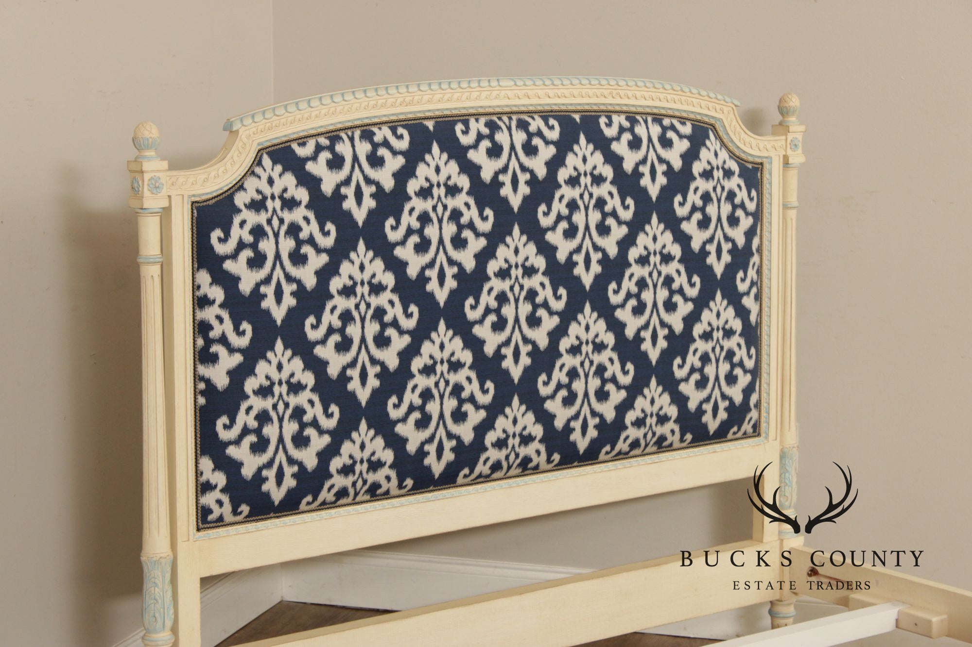 French Louis XVI Style Painted And Upholstered Queen Bed