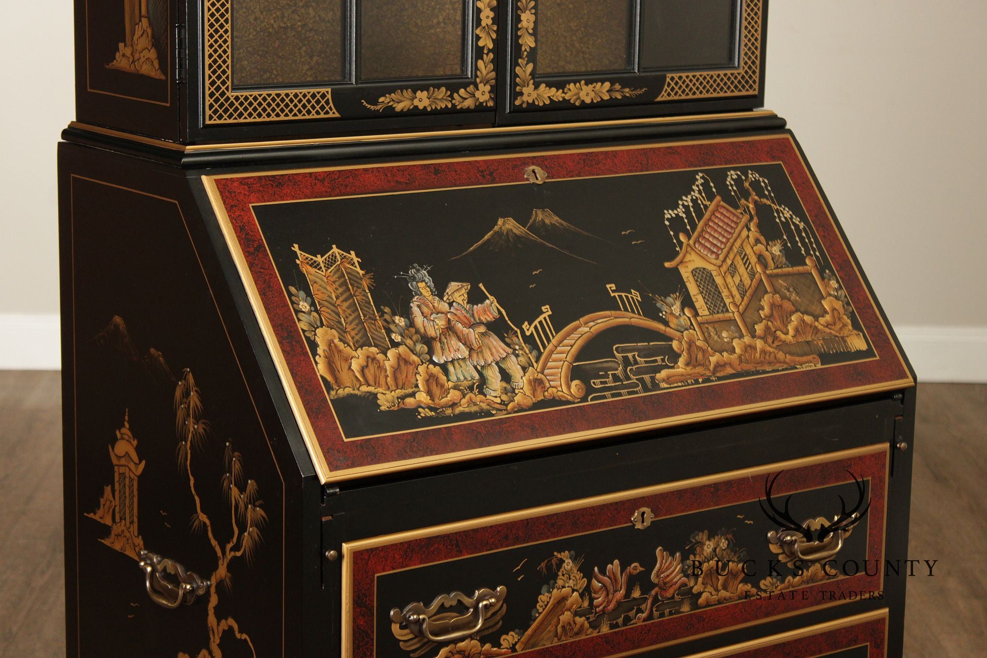 Maddox Colonial Hand Painted Chinoiserie Secretary Desk