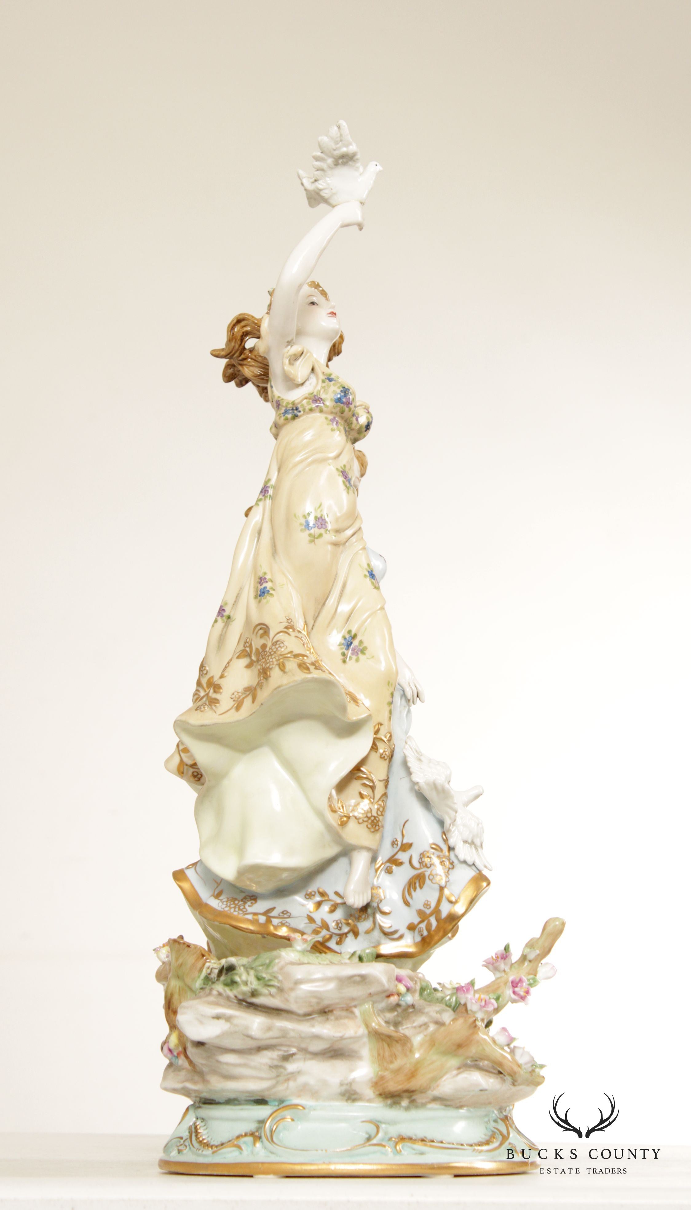 Rococo Style Ladies with Dove Porcelain Figurines