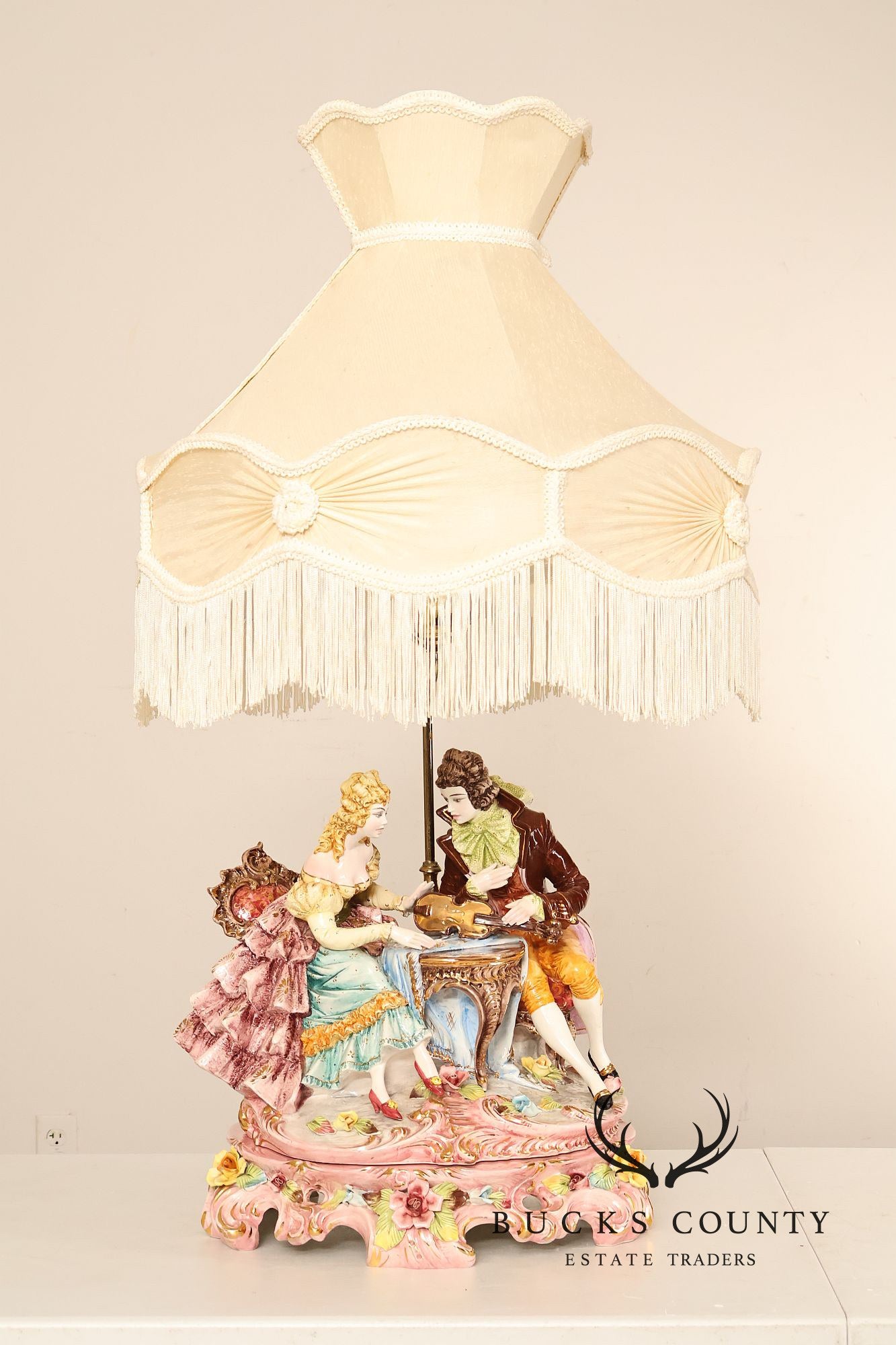 Italian Hand Painted Capodimonte Porcelain Table Lamp
