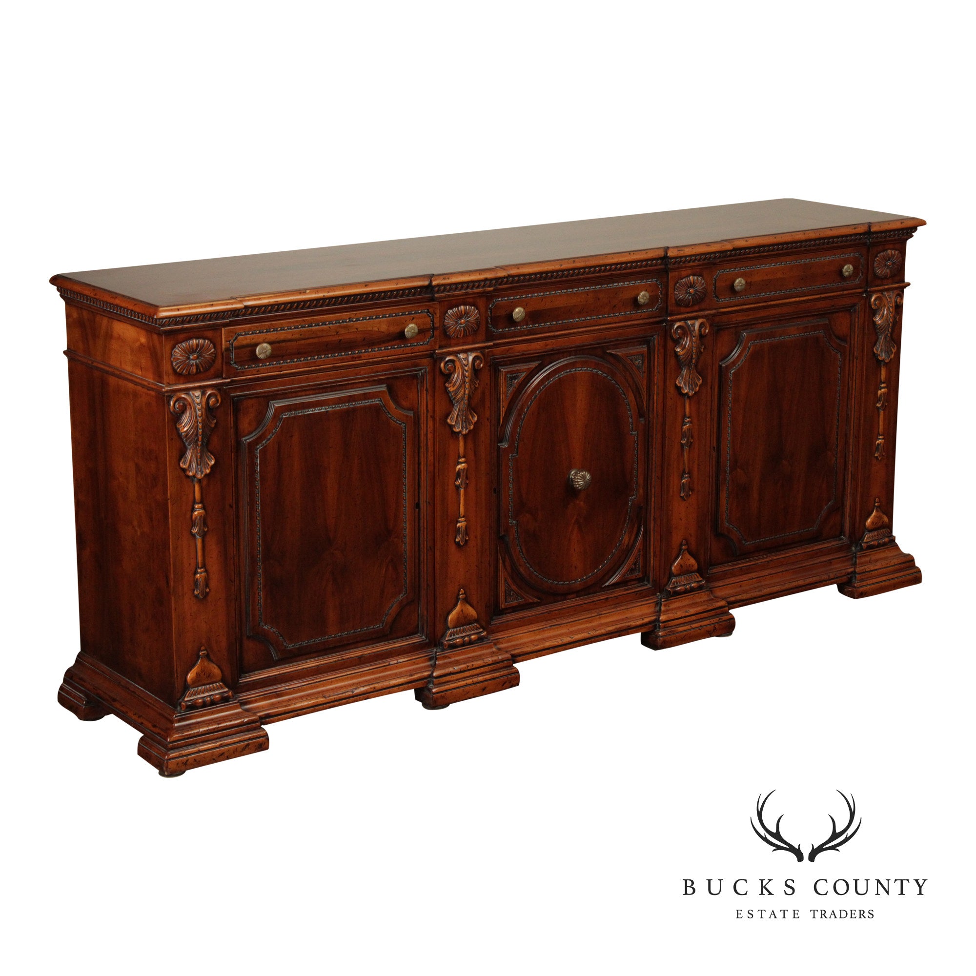 Francesco Molon XVI Century Style Large Walnut Carved Sideboard