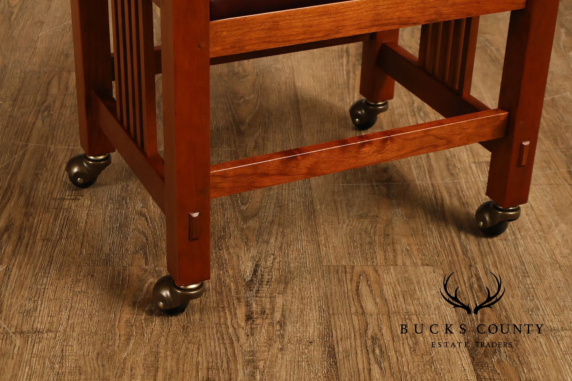 Stickley Mission Collection Pair Of Cherry And Leather Footstools