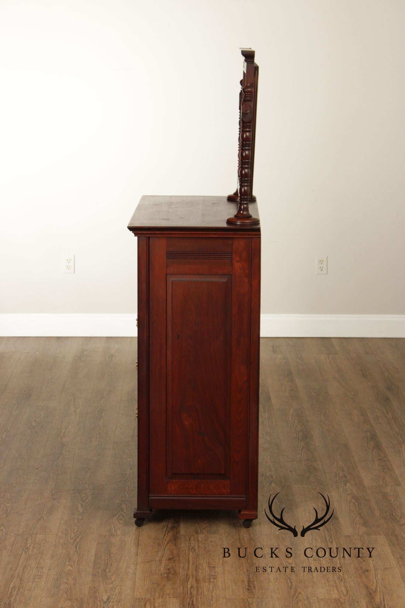 Antique Victorian Mahogany Bonnet Chest With Mirror