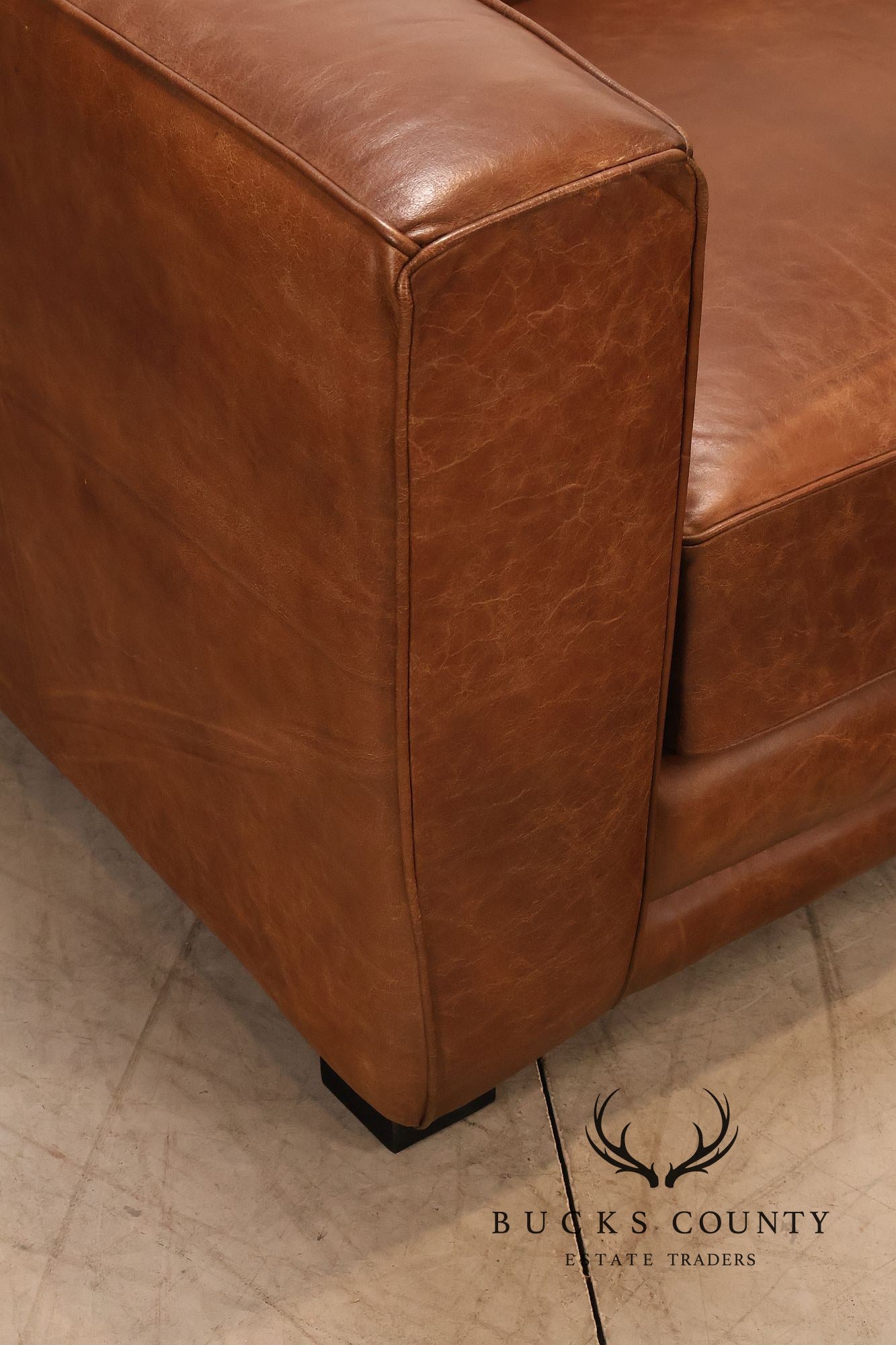Art Deco Style Brown Leather Sofa