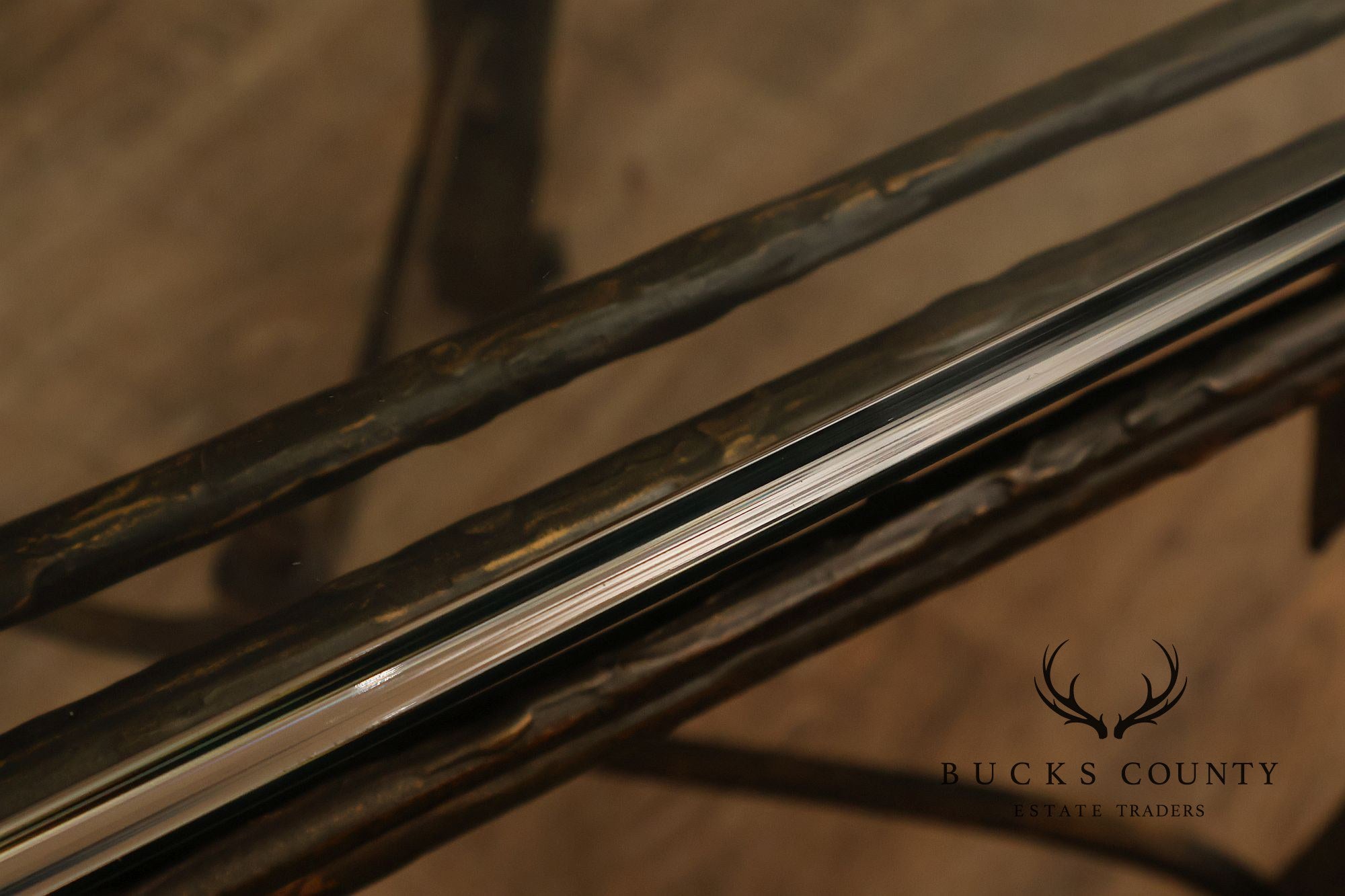 Neoclassical Revival Glass Top Metal Accent Table