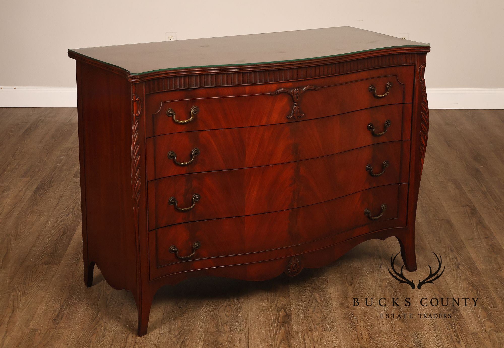 French Provincial Style Mahogany Serpentine Four-Drawer Dresser