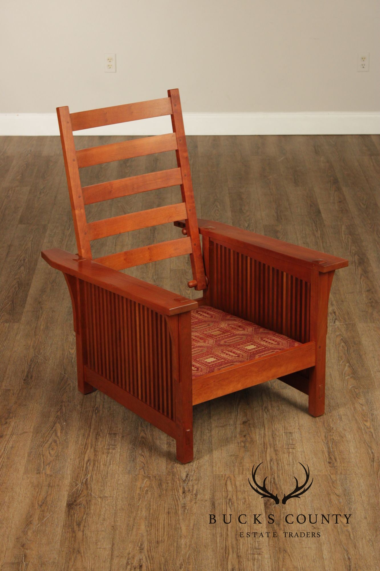 Stickley Mission Collection Cherry Compact Spindle Morris Chair And Ottoman