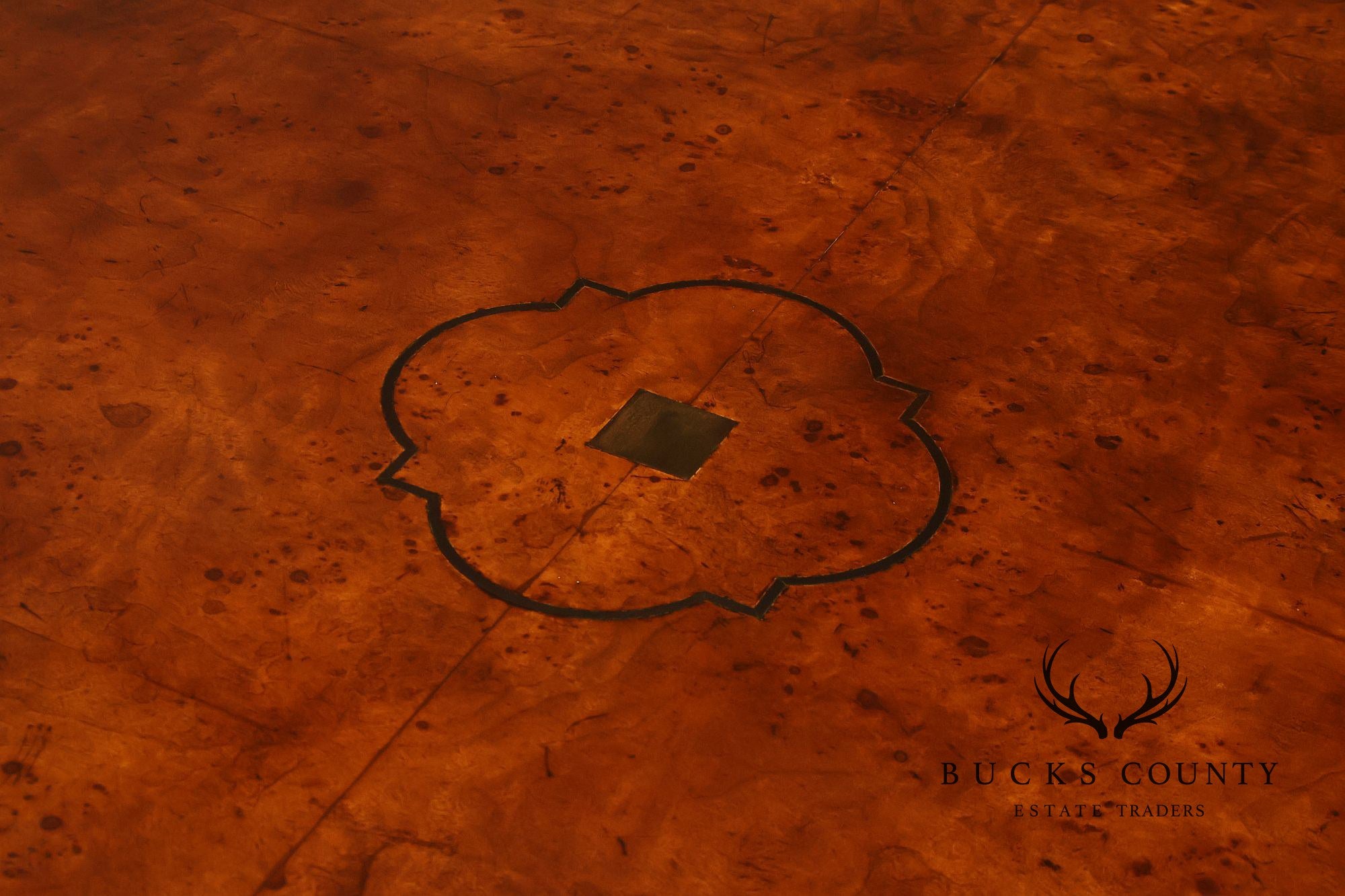 Dessin Fournir Banded Burlwood Large Double Pedestal Banquet Dining Table