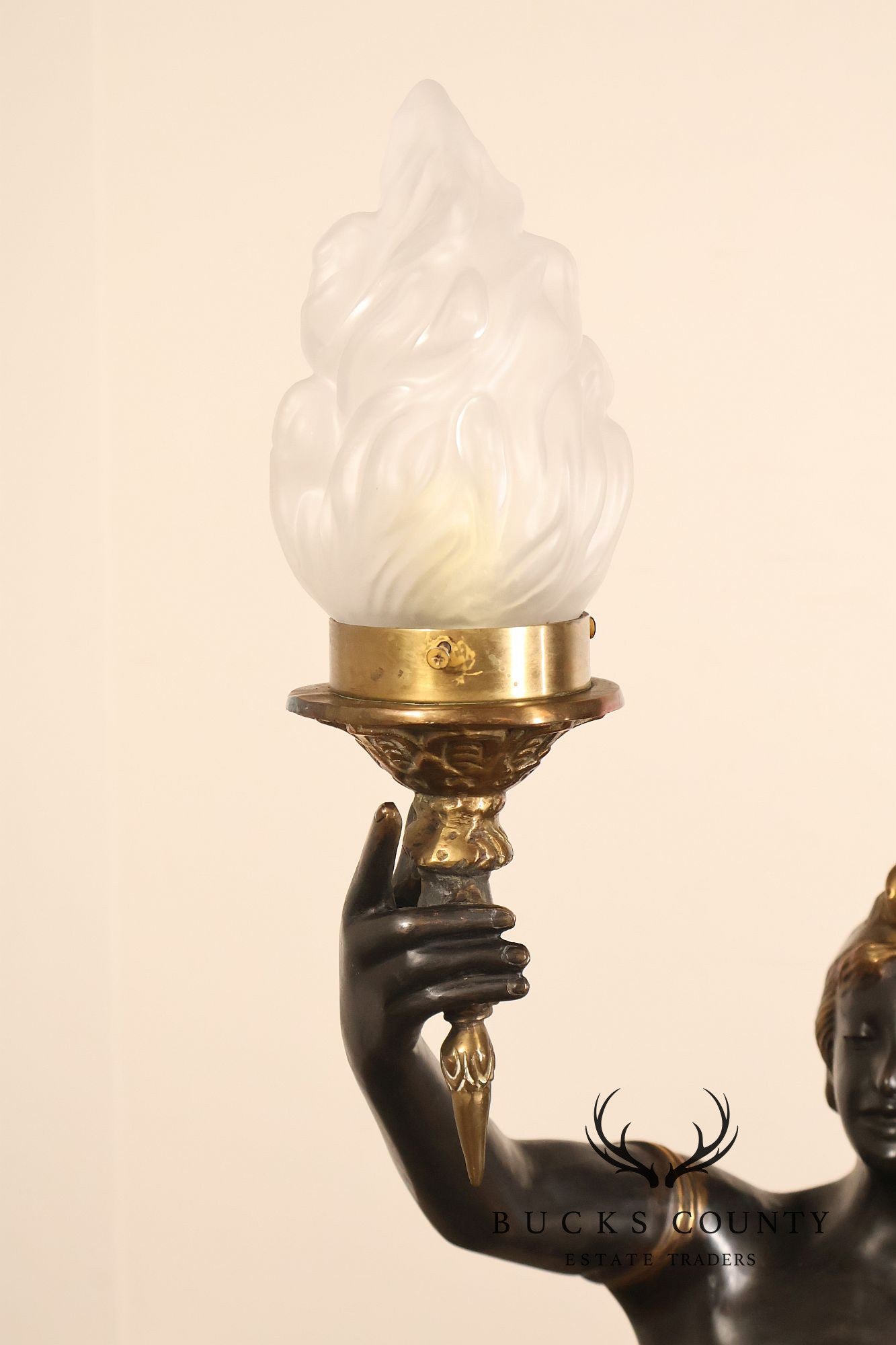 Neoclassical Style Pair Of Bronze Figural Torchere Floor Lamps