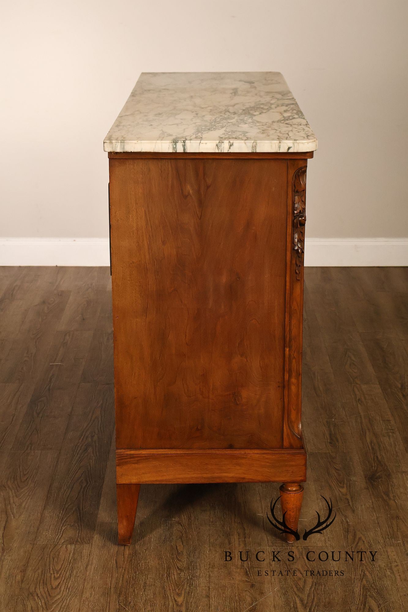 Antique French Louis XVI Style Carved Walnut Marble Top Buffet Sideboard