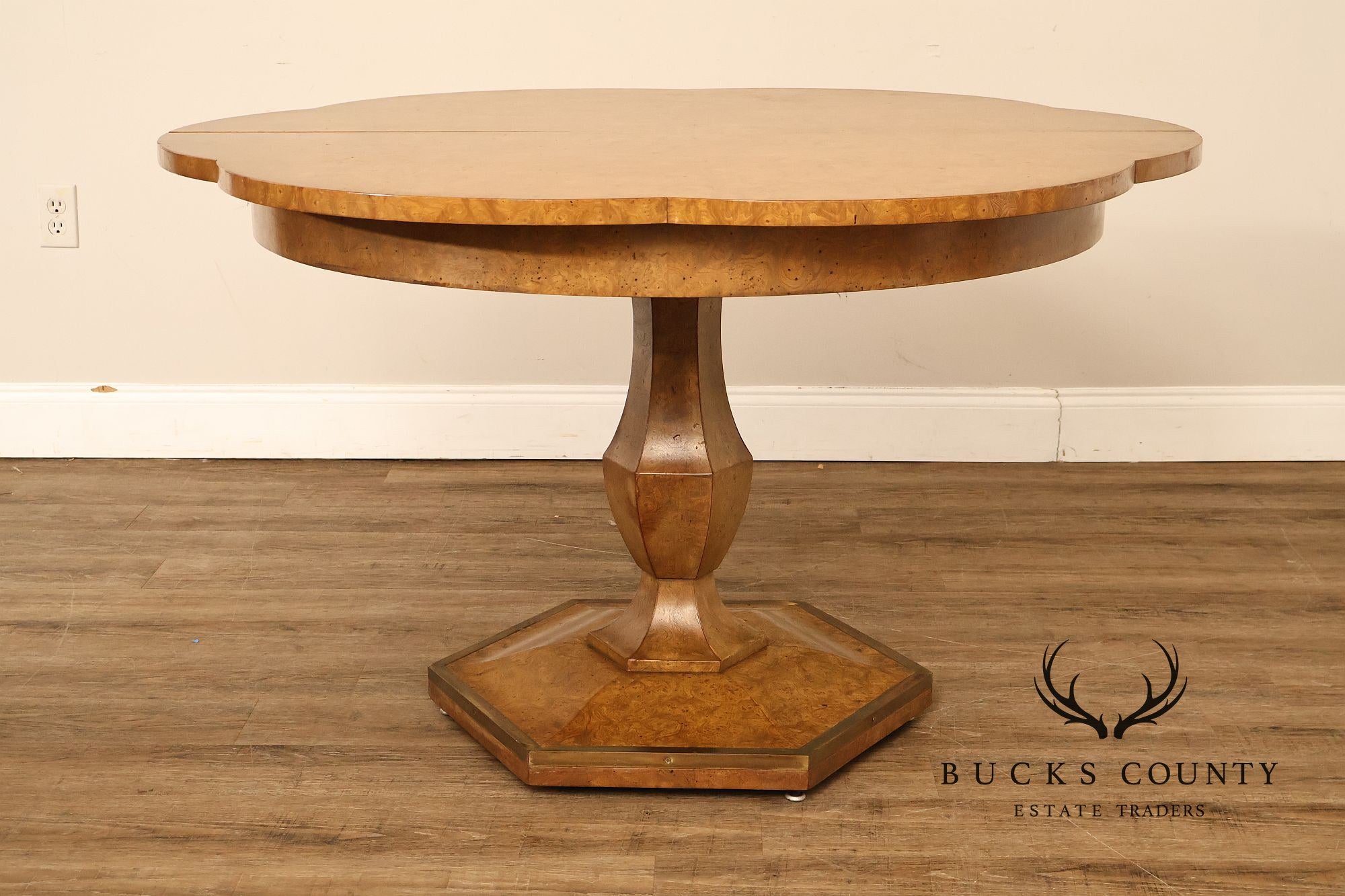 Mastercraft Hollywood Regency Burlwood Pedestal Expandable Dining Table