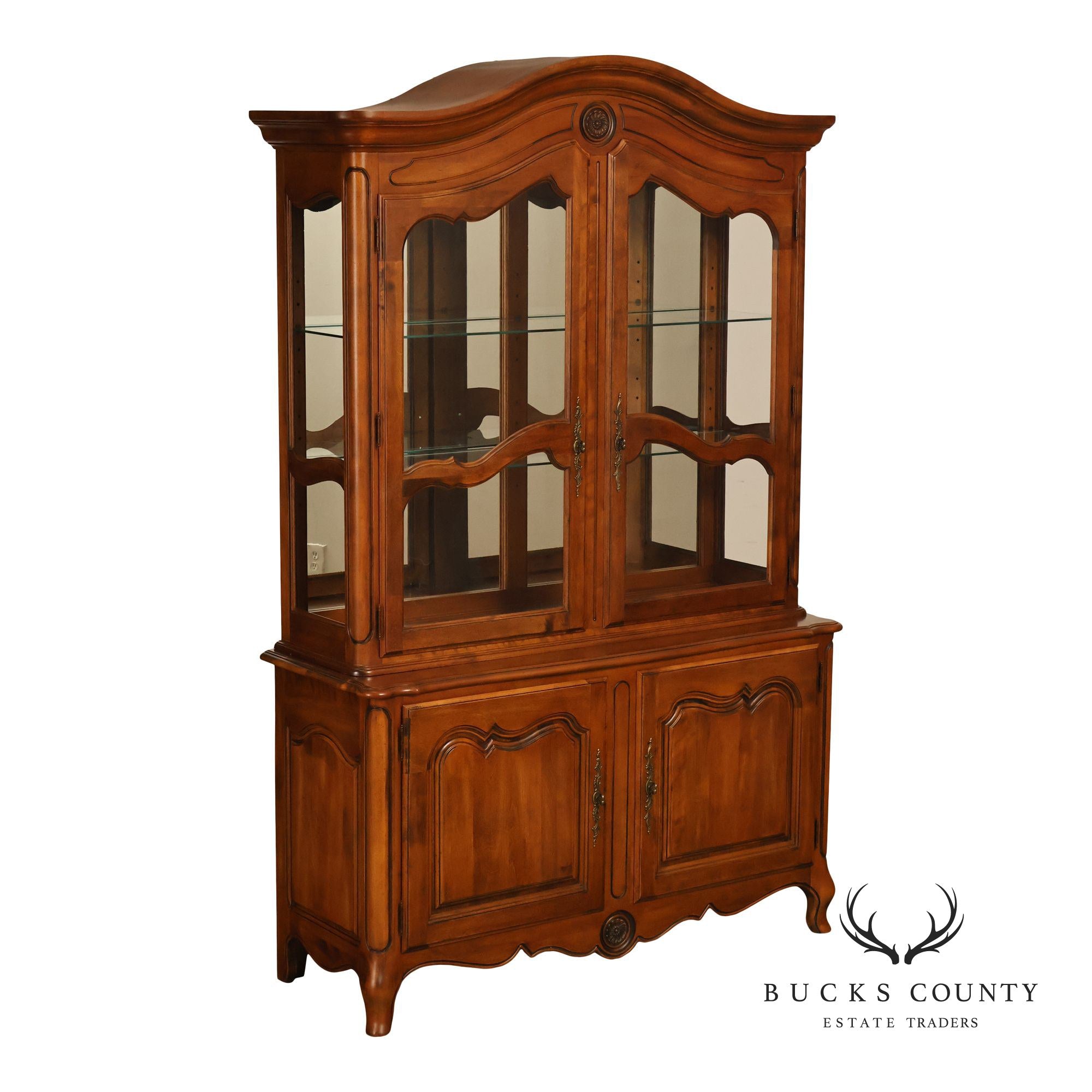 Ethan Allen French Country Two Piece China Cabinet