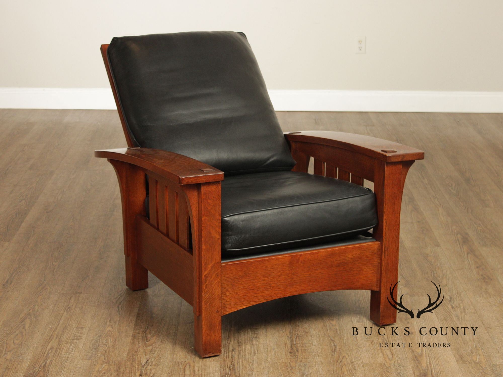 Stickley Mission Collection Oak Bow Arm Morris Chair and Ottoman