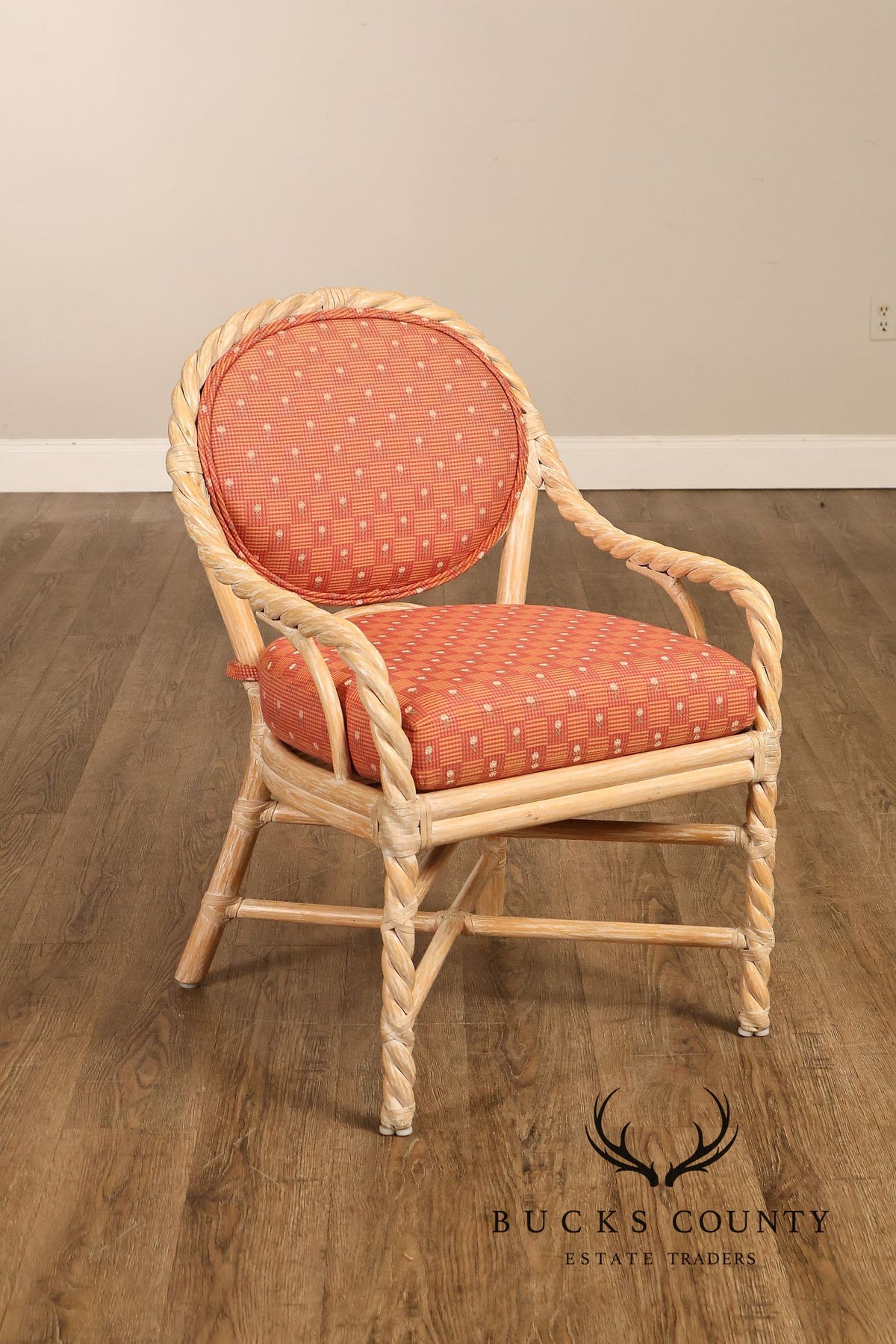 McGuire Set of Four Twisted Rattan Armchairs