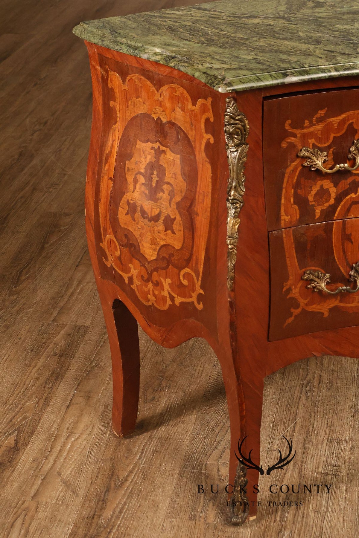 Louis XV Style Ormolu And Floral Marquetry Bombe Commode