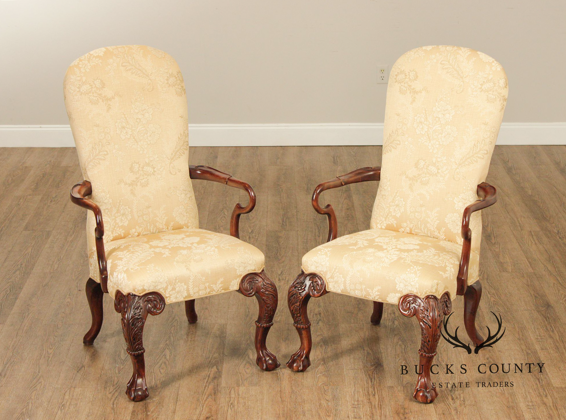Century Furniture Chippendale Style Pair of Carved Mahogany Armchairs