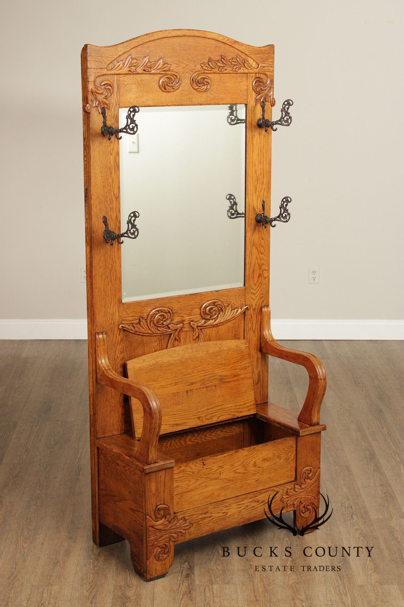 Antique Victorian Carved Oak Hall Tree