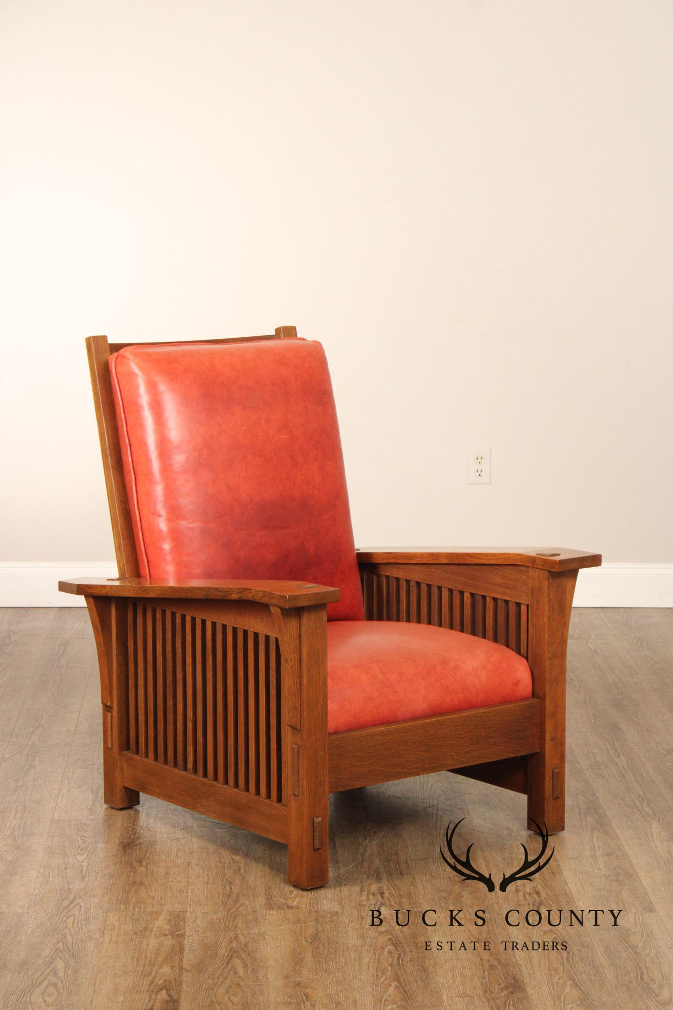 Stickley Mission Oak Collection Bow Arm Morris Chair and Ottoman