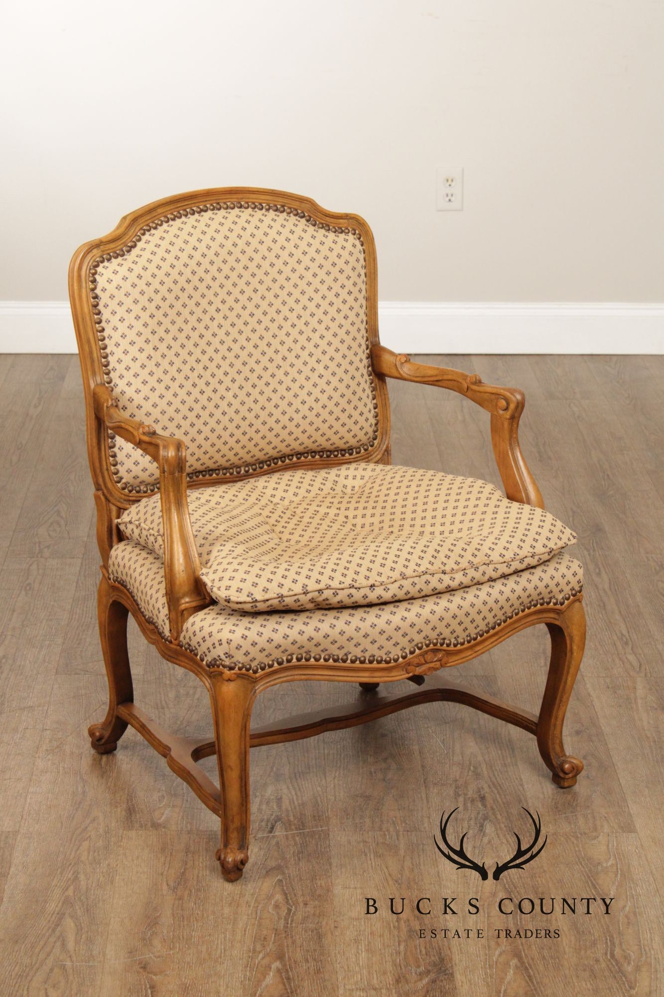 French Provincial Style Carved Frame Fauteuil Armchair