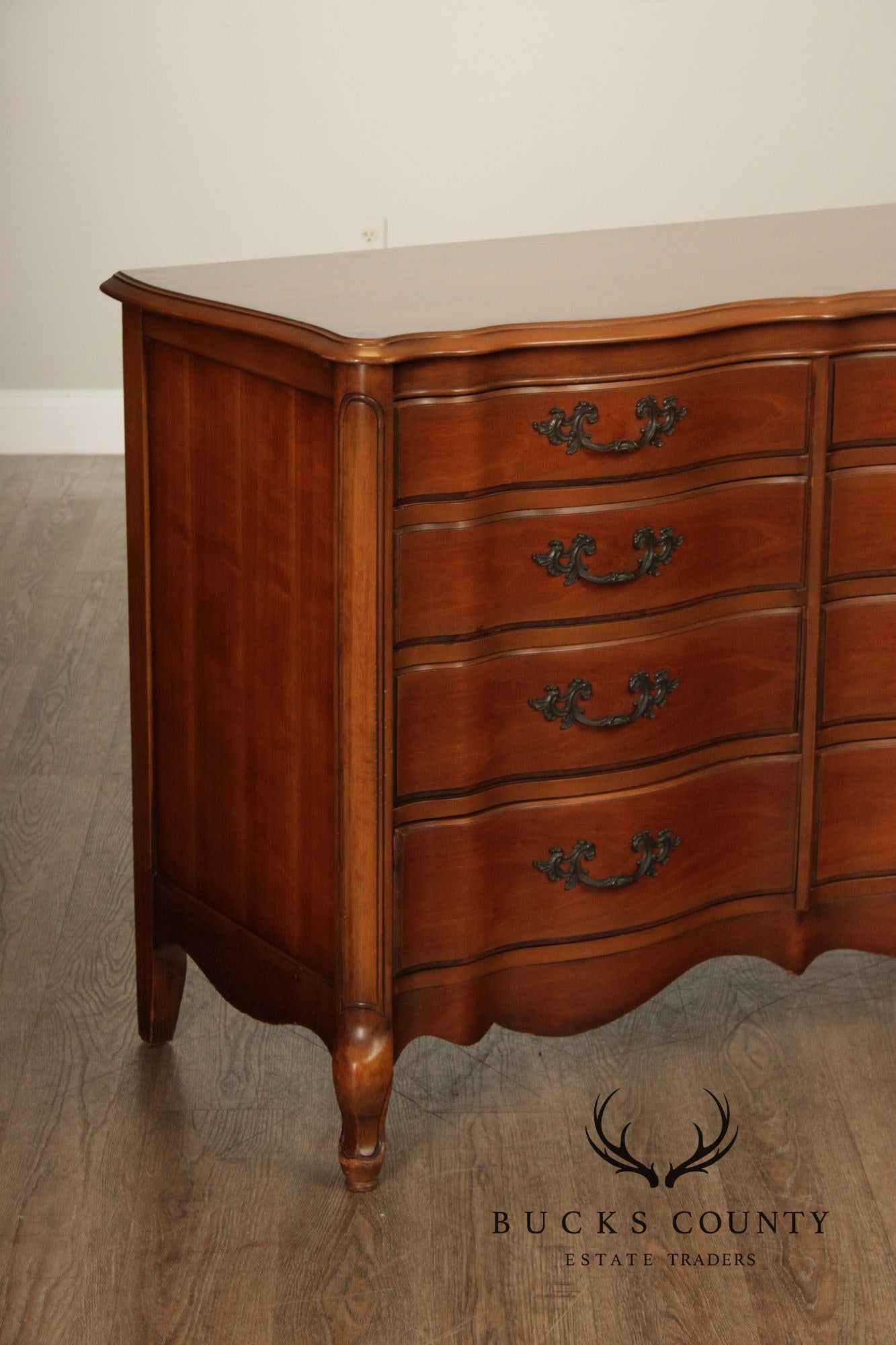 French Provincial Style Vintage Cherry Serpentine Dresser