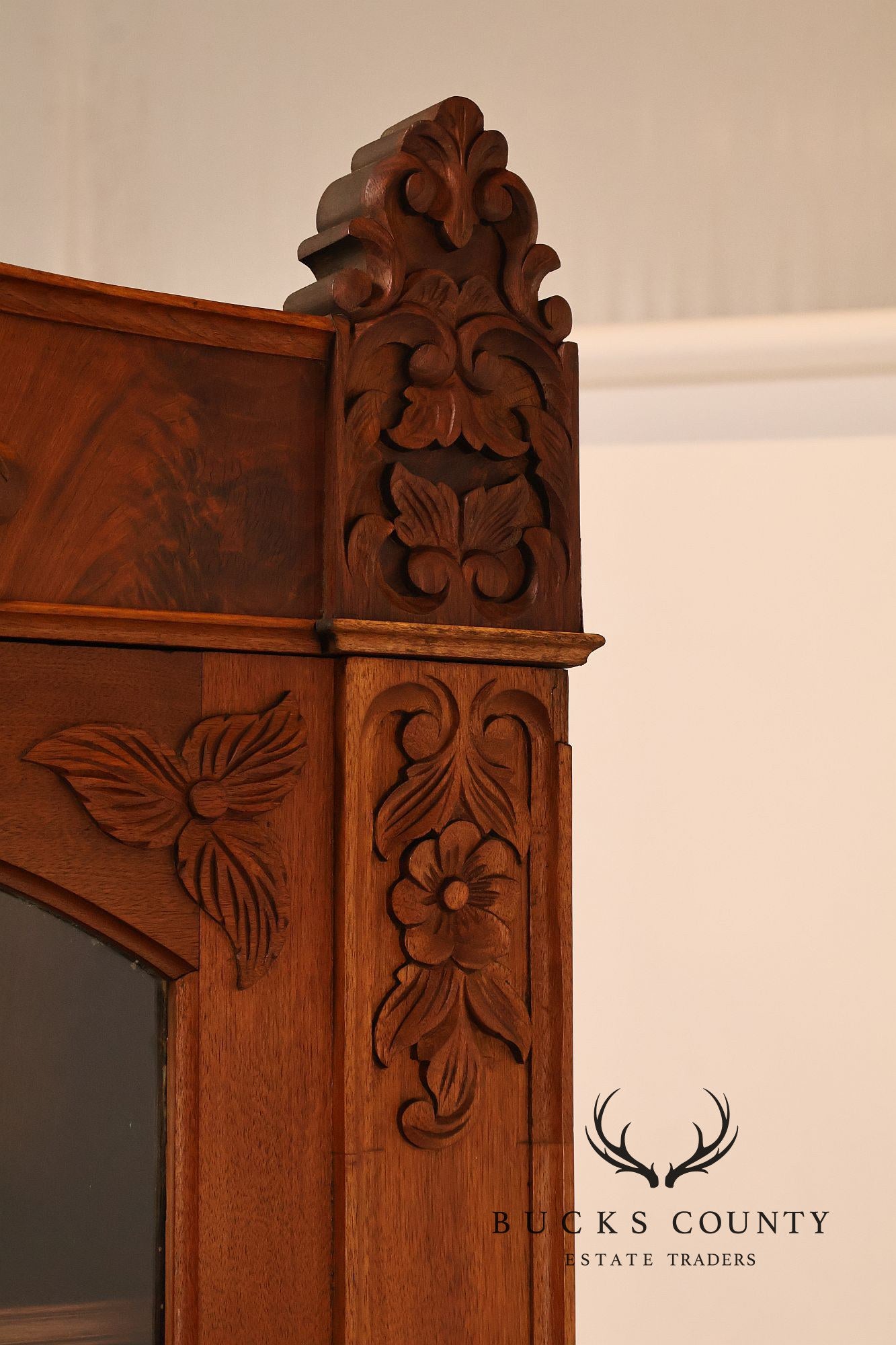 Antique Victorian Renaissance Revival Mahogany Large Two Door Bookcase