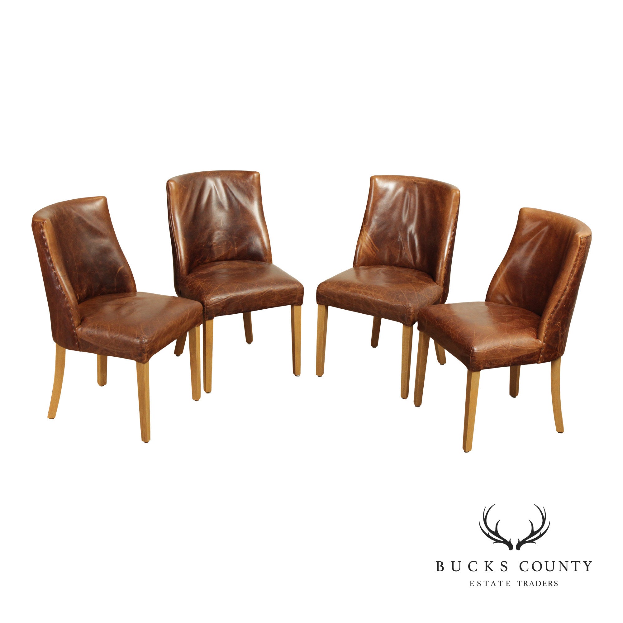 Restoration Hardware French Style Set of Four Leather Dining Chairs