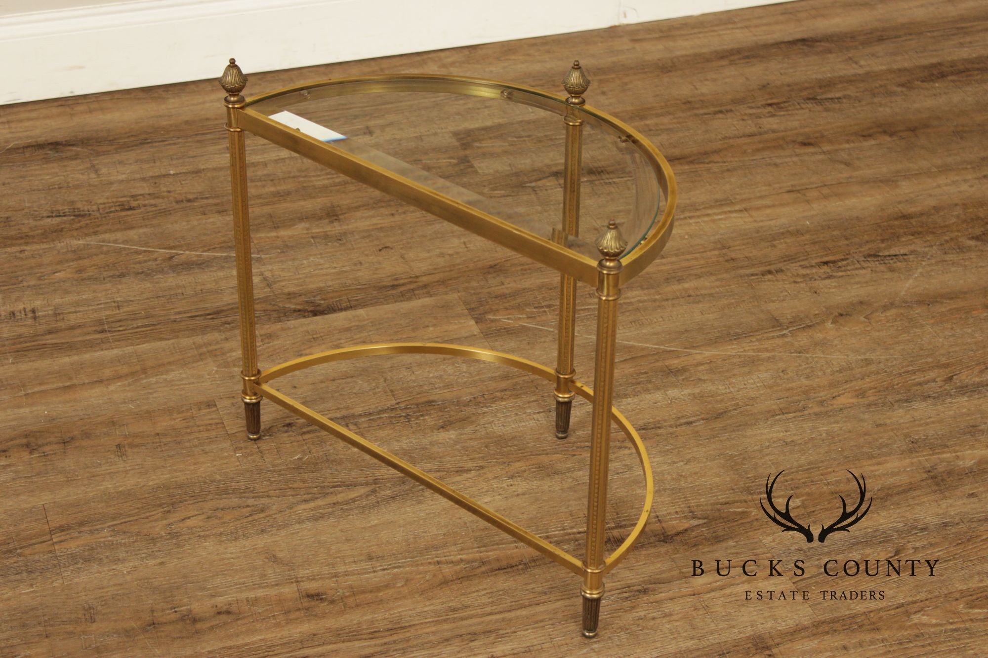 Hollywood Regency Pair of Glass Top Demilune Side Tables