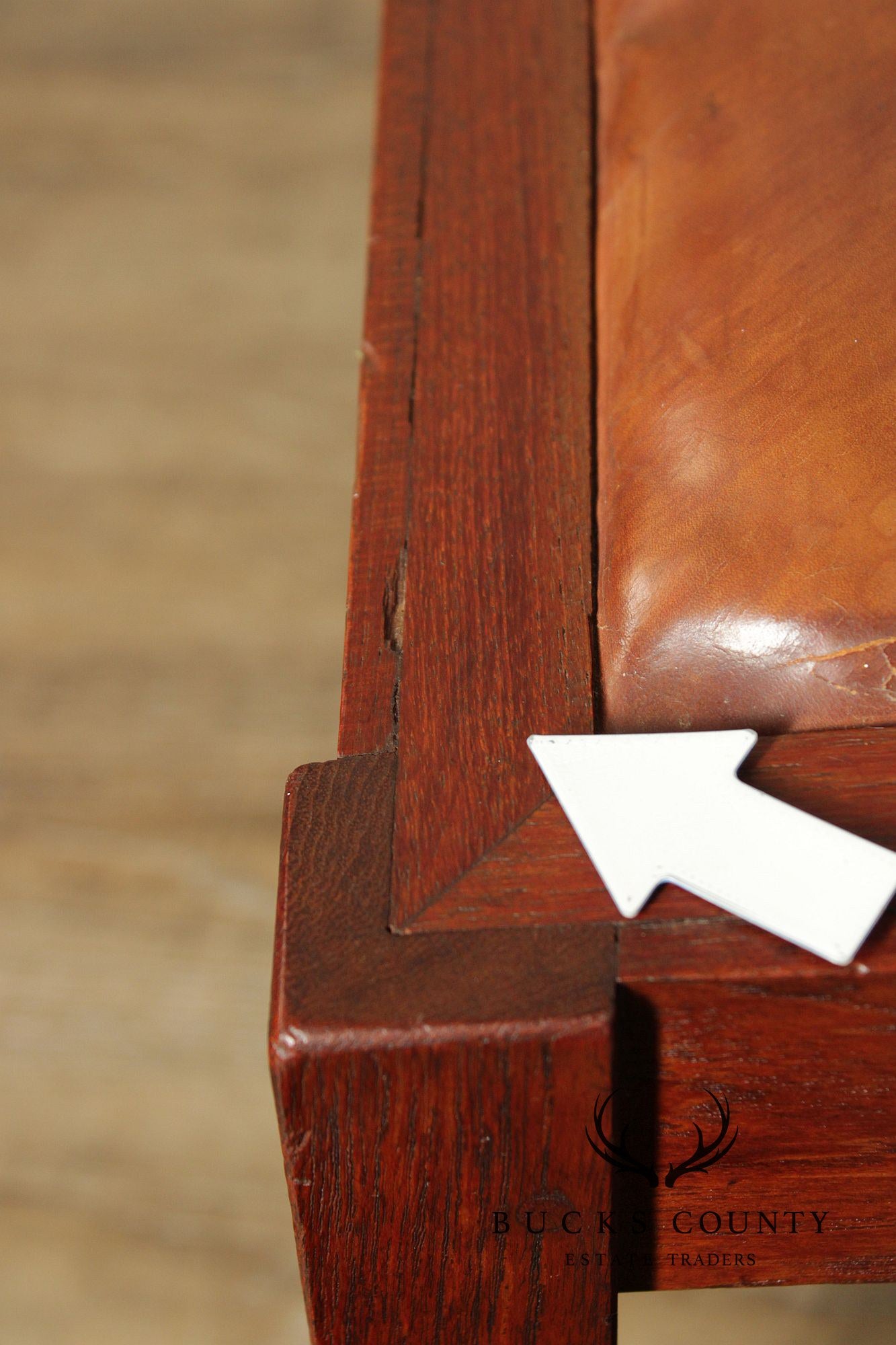 Arts & Crafts Leather Seat Oak Stool