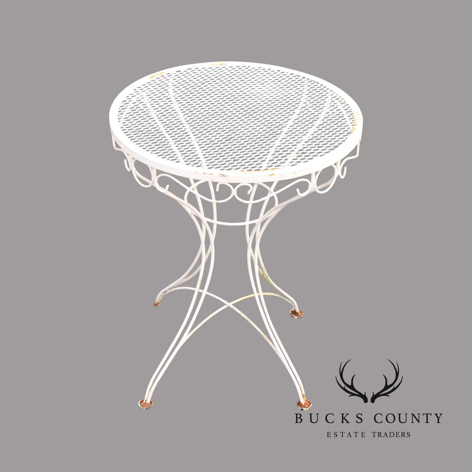 Vintage Wrought Iron Round Outdoor Garden Accent Table