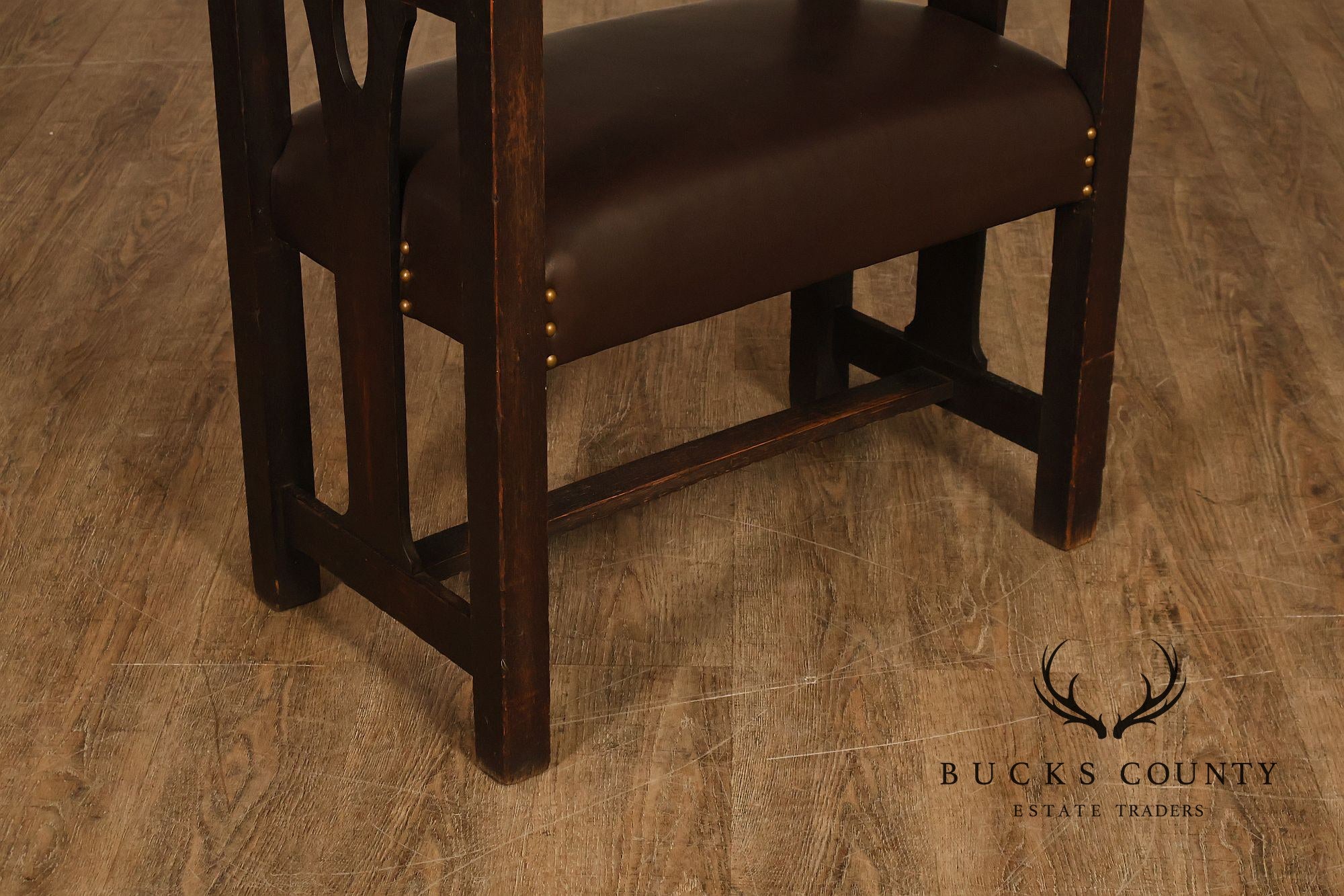 Antique Grand Rapids Arts And Crafts Oak And Leather Window Seat