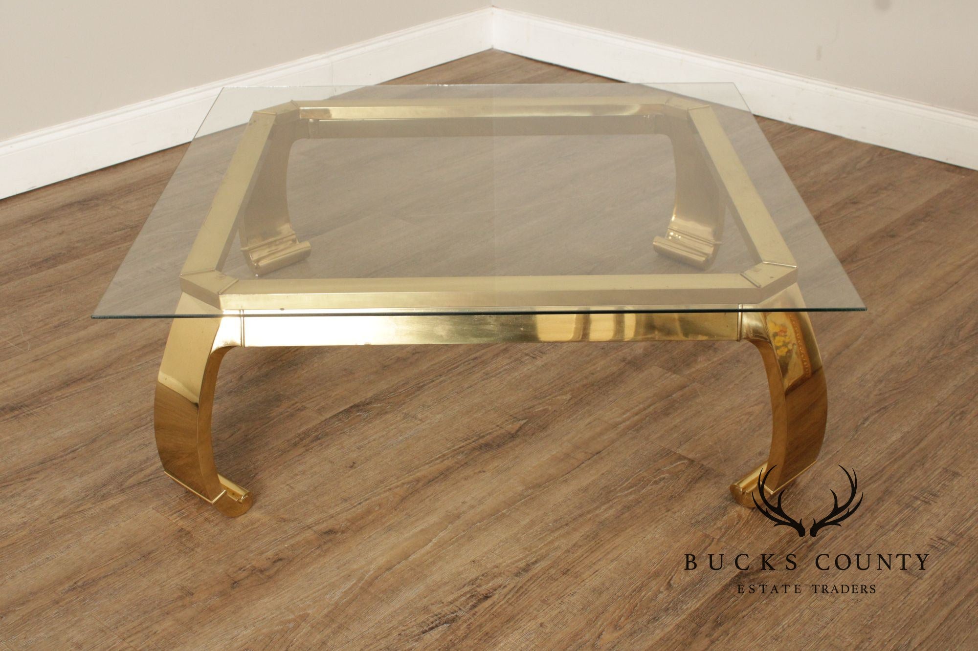 Mastercraft Attributed Hollywood Regency Asian Inspired Brass and Glass Coffee Table
