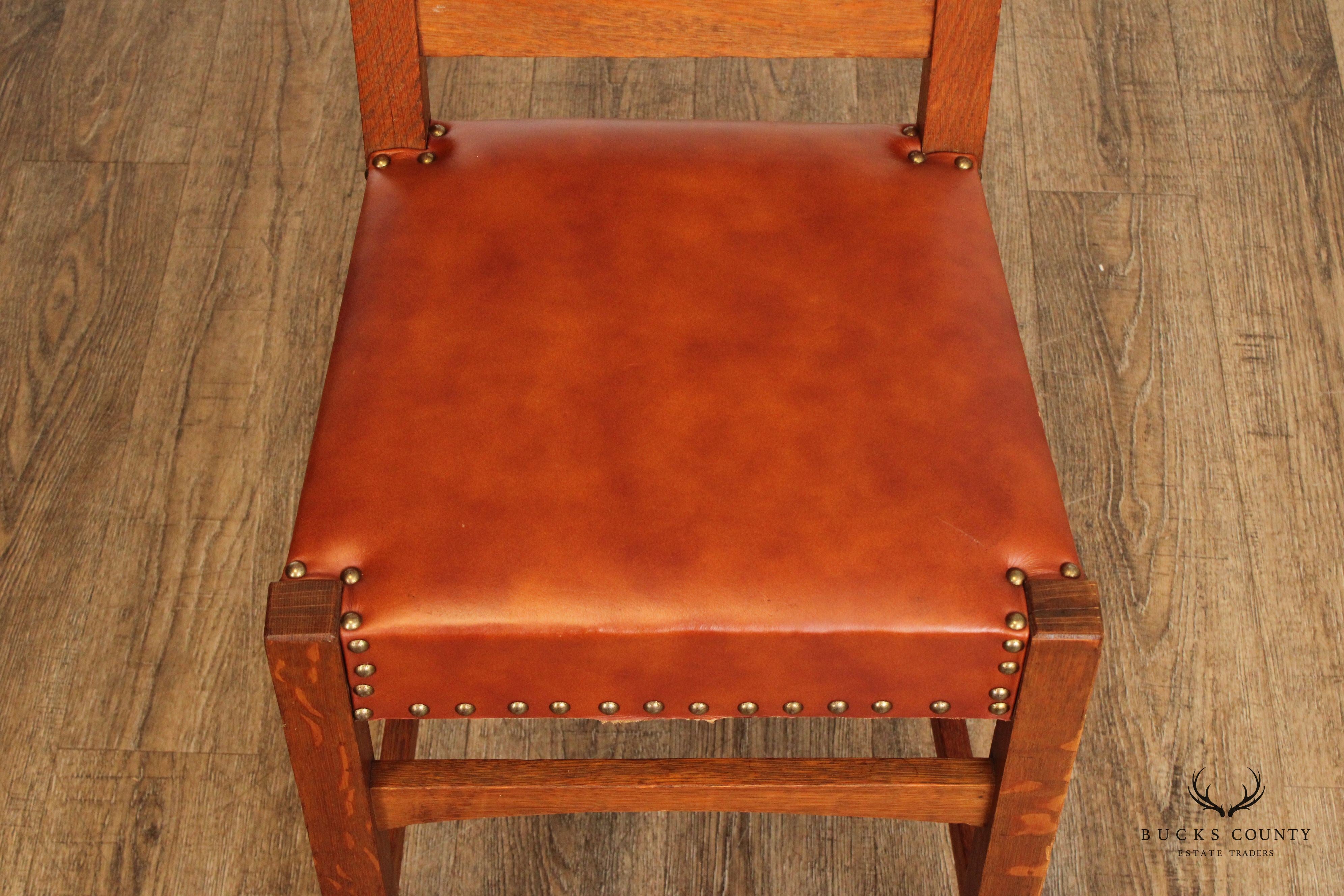 Antique Mission Oak and Leather Side Chair
