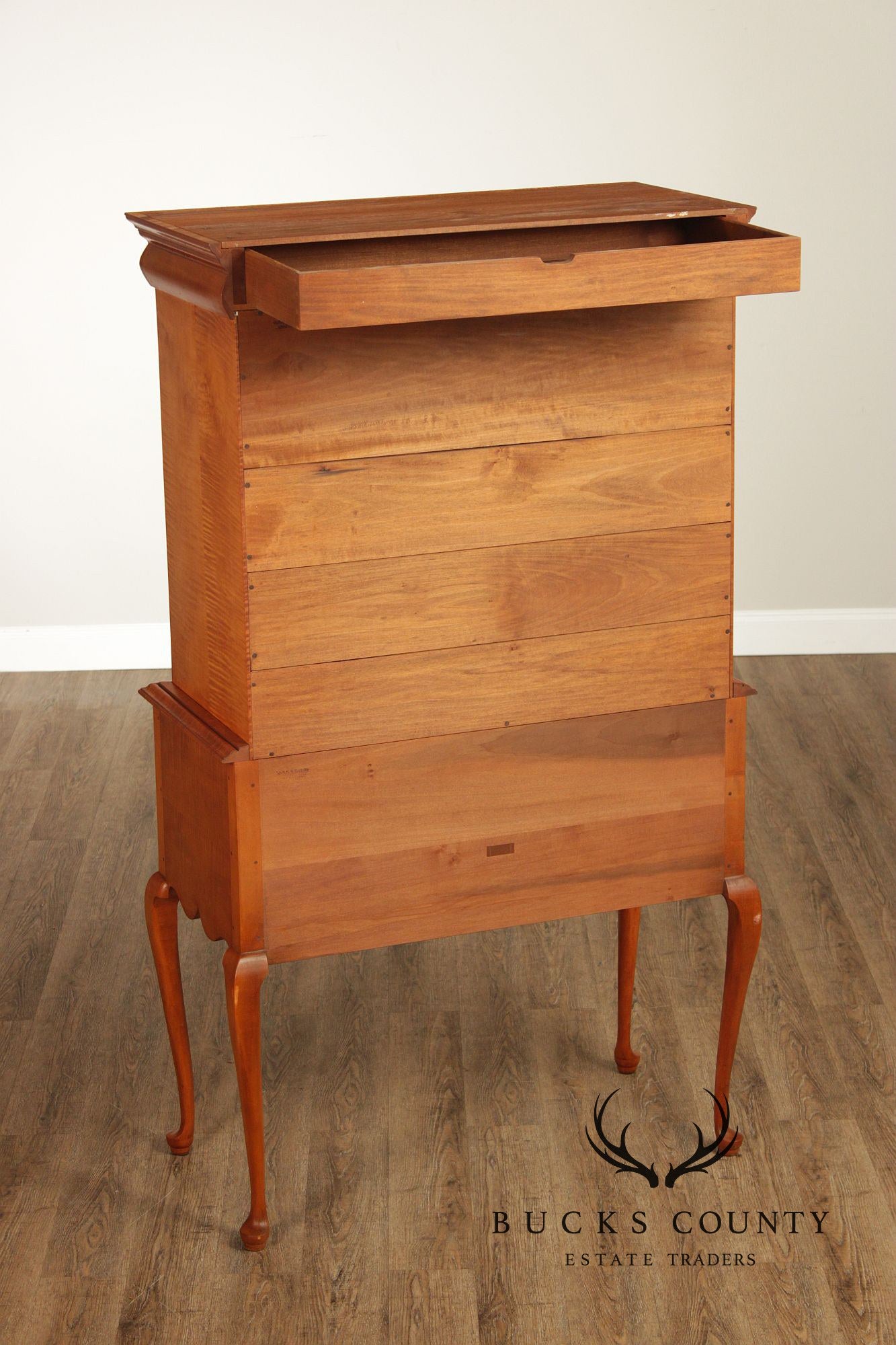 Simms & Thayer Queen Anne Style Tiger Maple Highboy