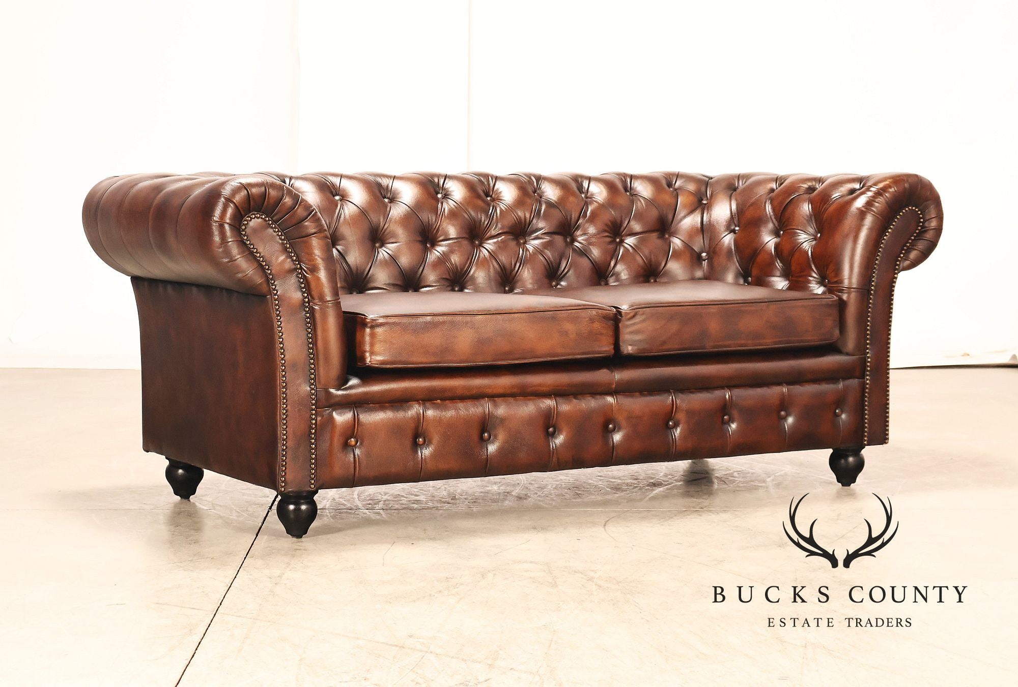 Chesterfield Style Brown Leather Sofa