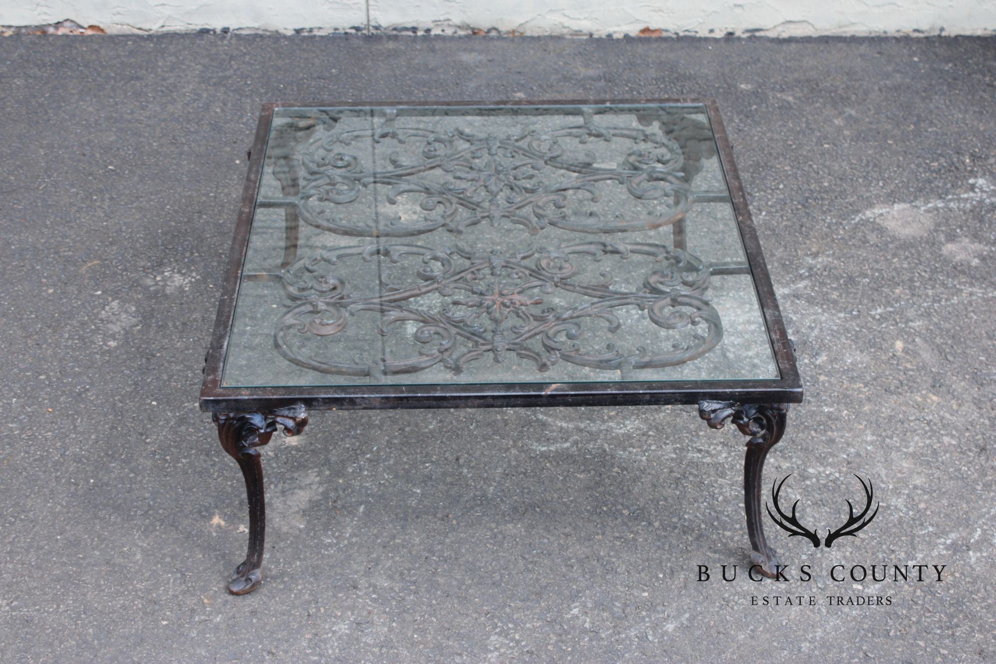 Victorian Style Glass Top Iron Coffee Table