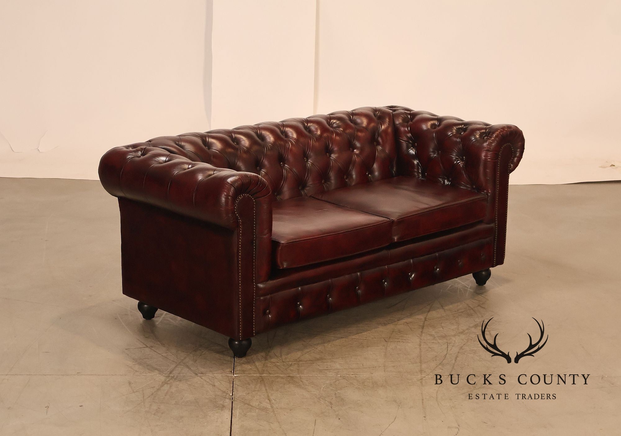Chesterfield Style Oxford Red Tufted Leather Sofa