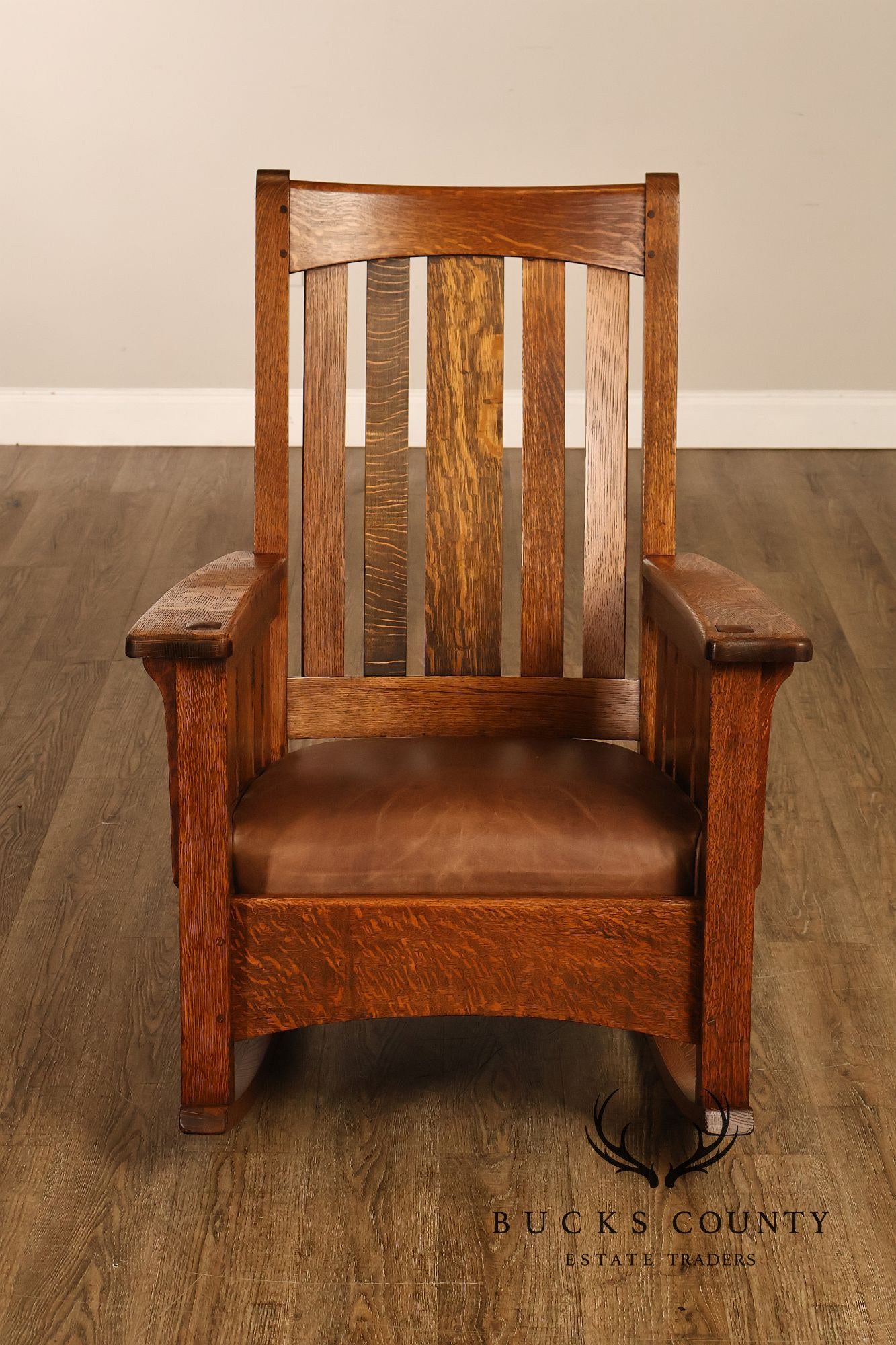 Antique Limbert Arts And Crafts Mission Oak High Back Rocking Chair