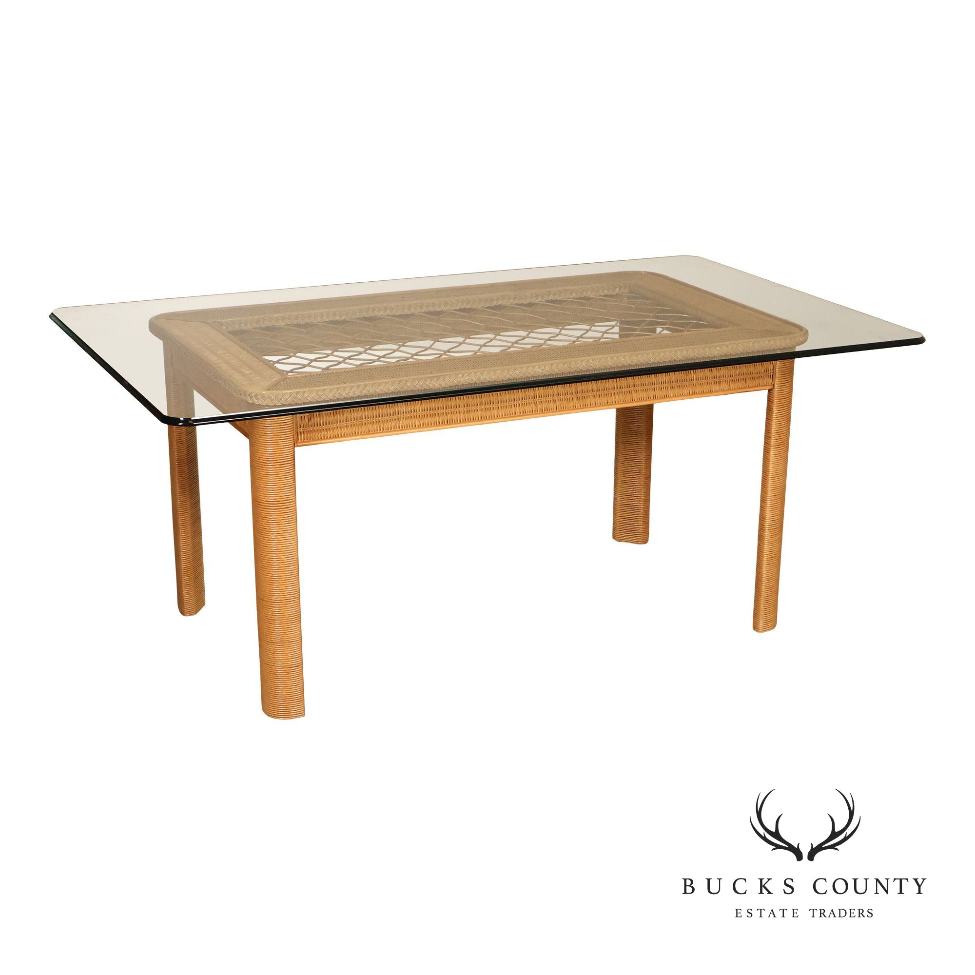 Lexington Henry Link Glass Top Wicker Dining Table