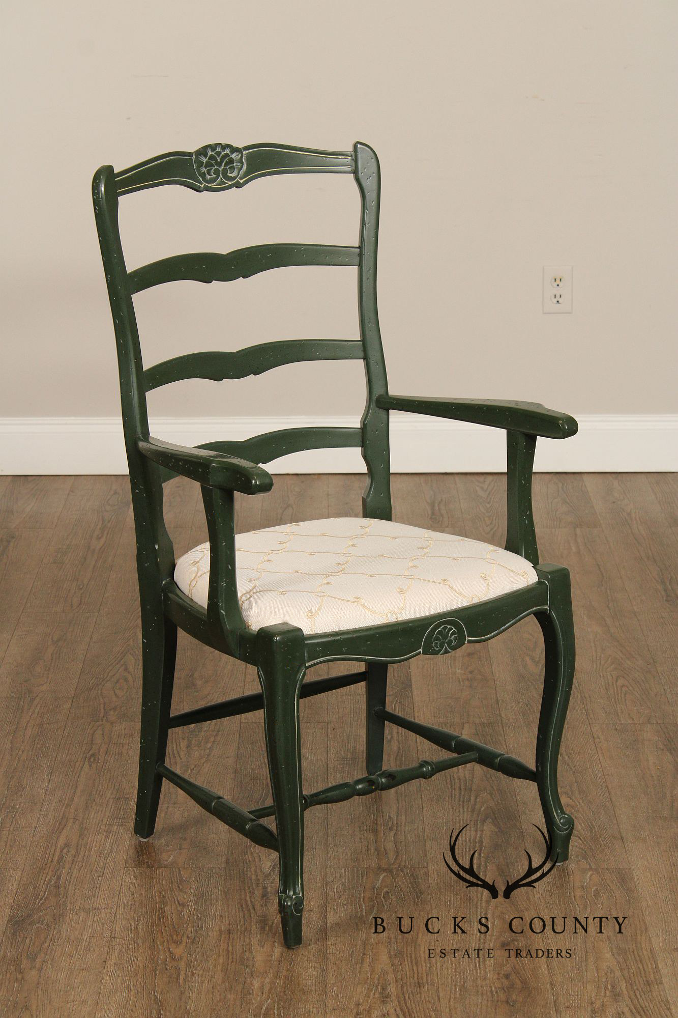 French Country Style Pair of Painted Ladderback Armchairs