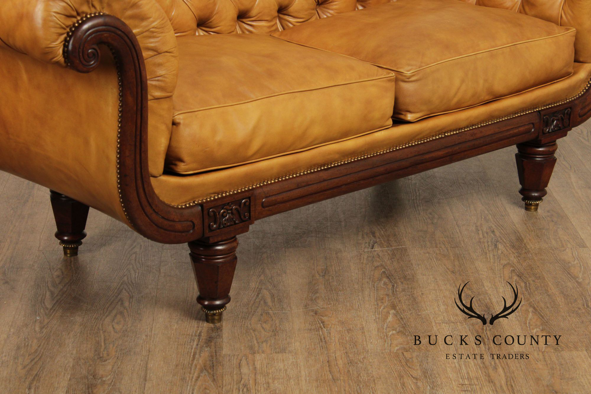 Antique English Regency Mahogany and Tufted Leather Sofa