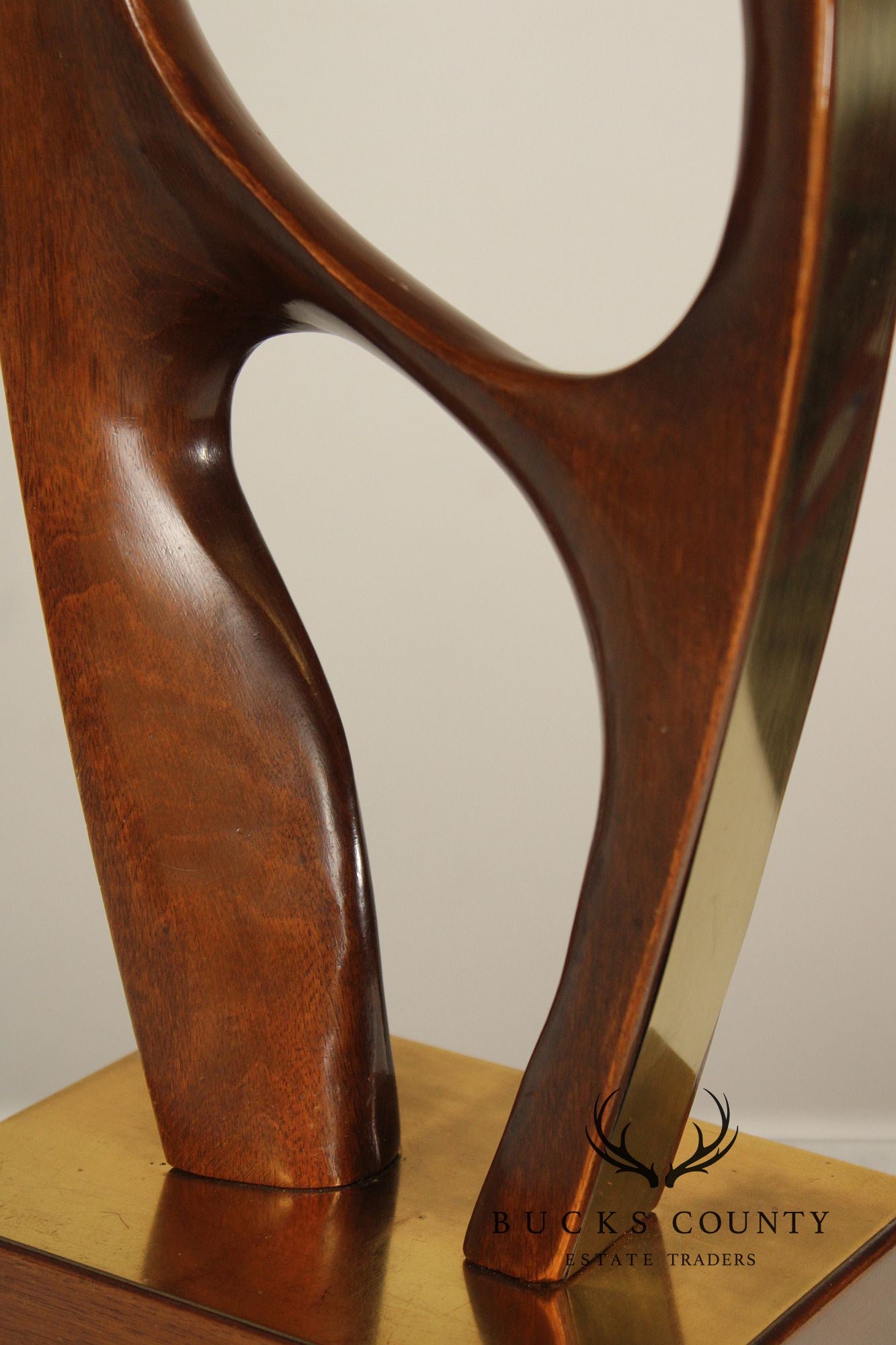 Mid Century Modern Sculpted Brass and Walnut Table Lamp By Modeline