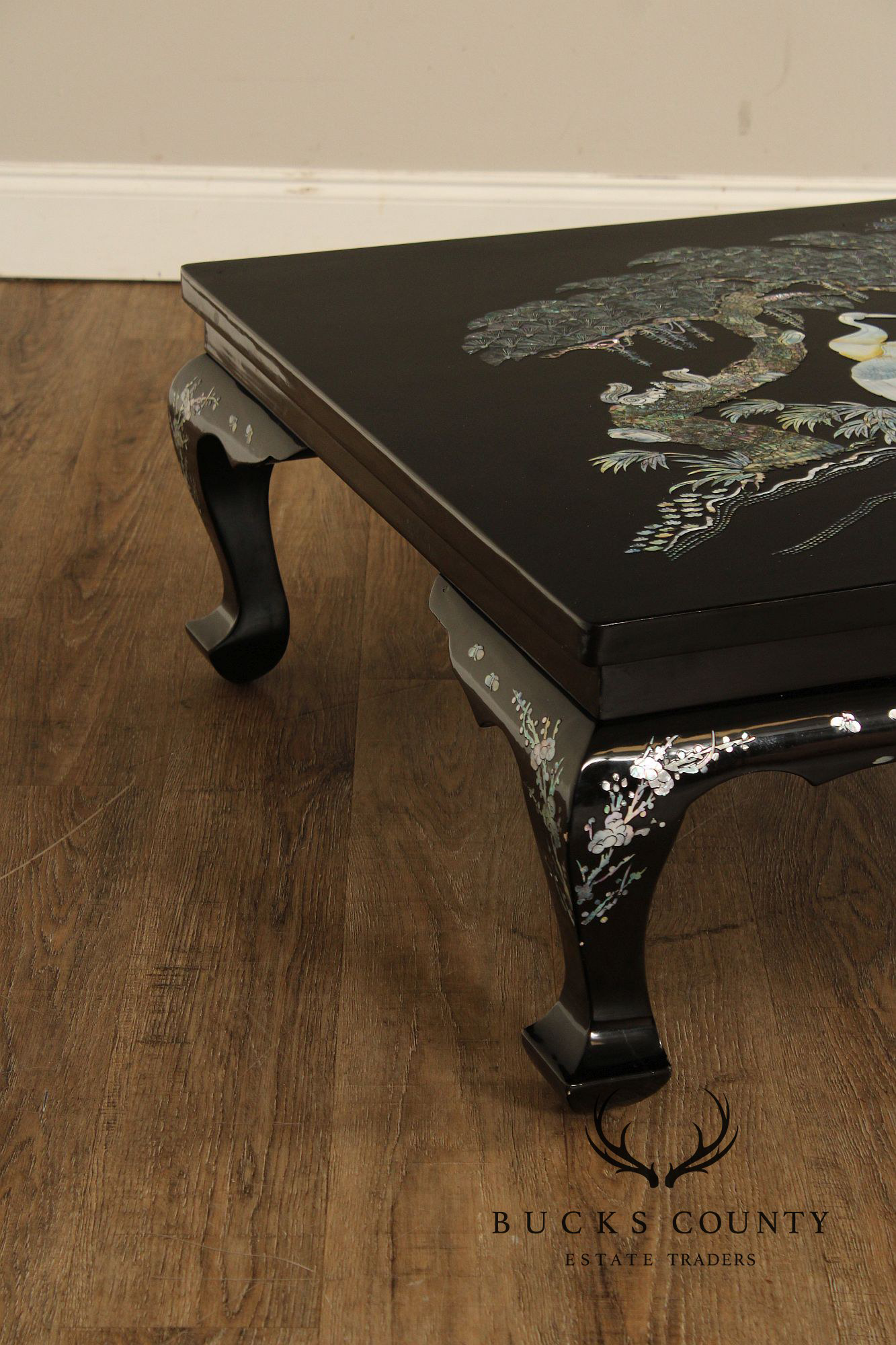 Korean Vintage Black Lacquer And Mother of Pearl Inlaid Coffee Table